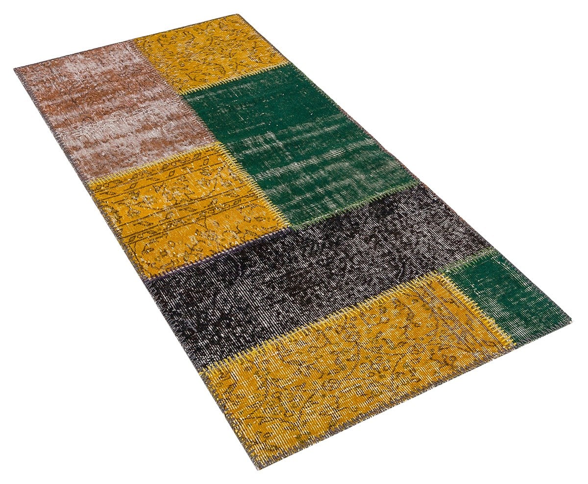 El Dokuma Yün'lü Türk Patchwork Halı Siyah P_168 Ölçü;80x165cm 1.32m2