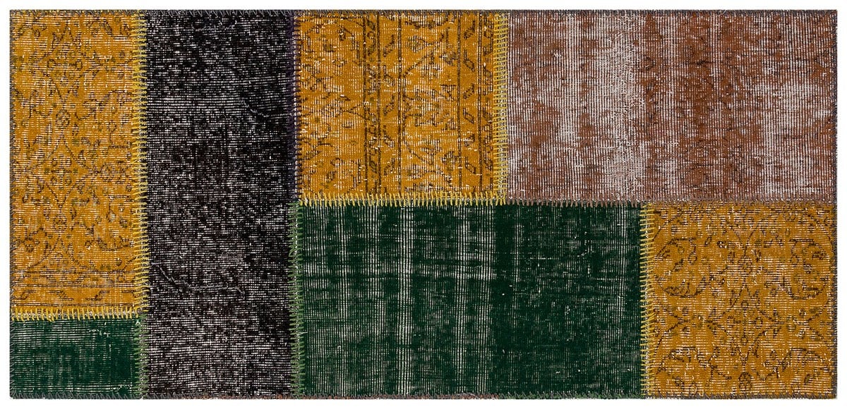 El Dokuma Yün'lü Türk Patchwork Halı Siyah P_168 Ölçü;80x165cm 1.32m2