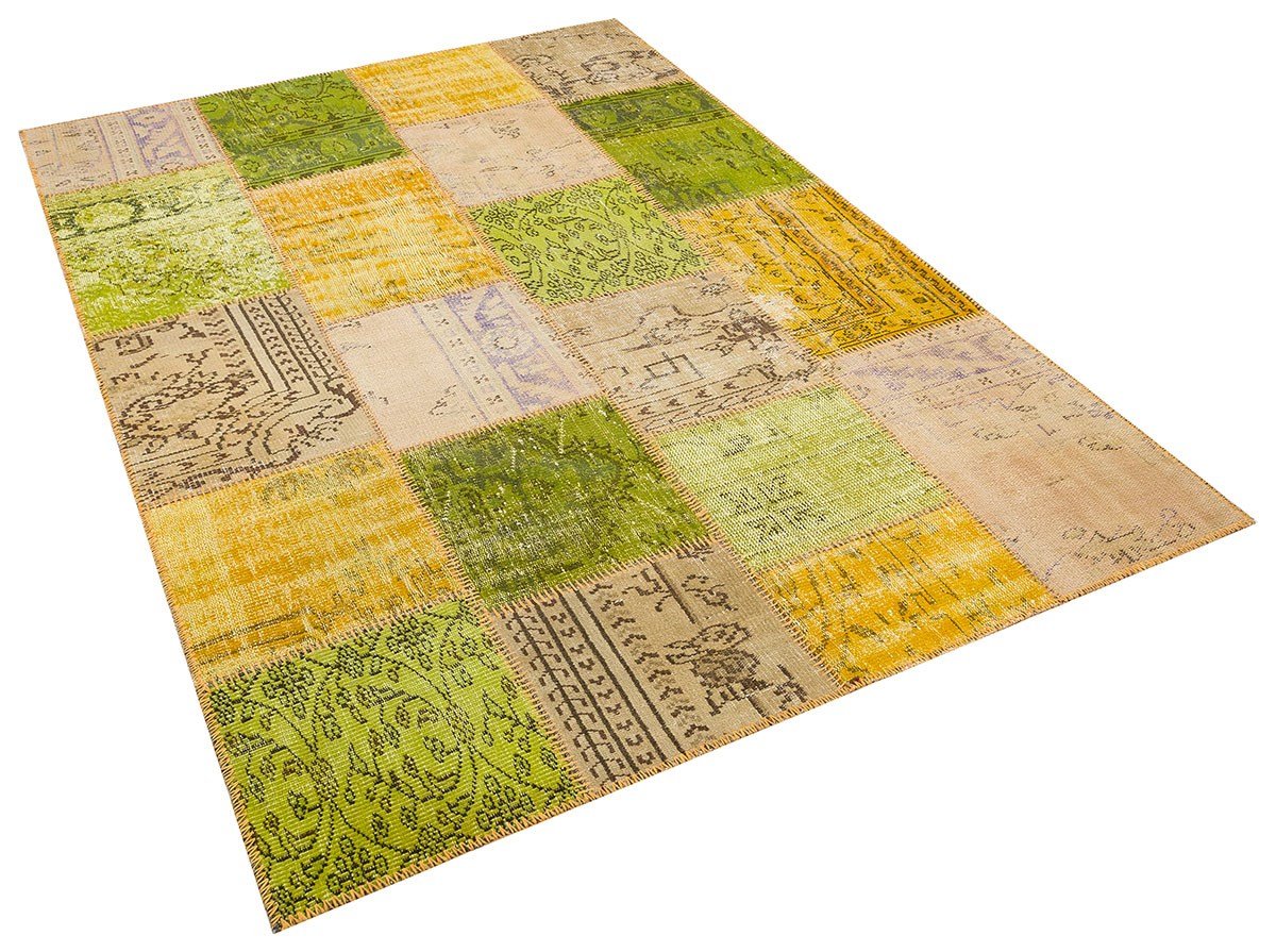 El Dokuma Yün'lü Türk Patchwork Halı Turkuaz P_83 Ölçü;170x240cm 4.08m2