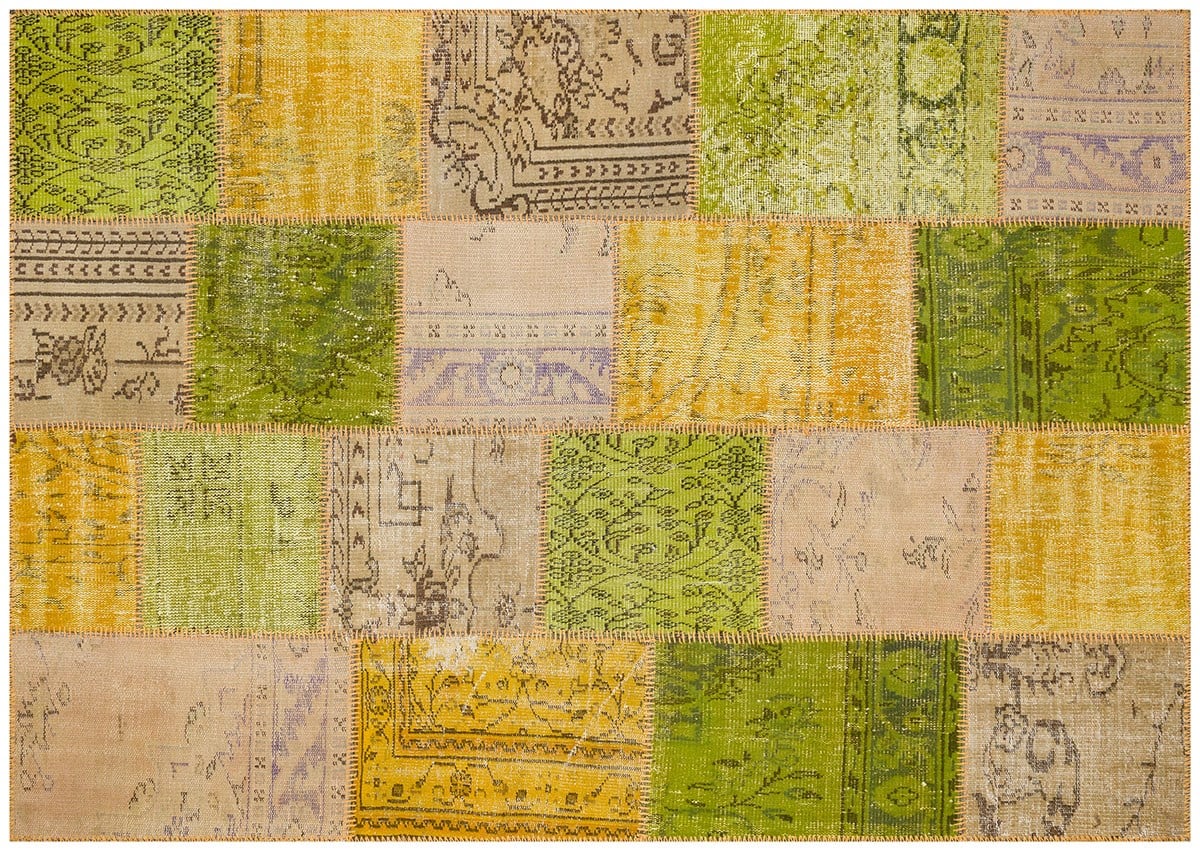 El Dokuma Yün'lü Türk Patchwork Halı Turkuaz P_83 Ölçü;170x240cm 4.08m2