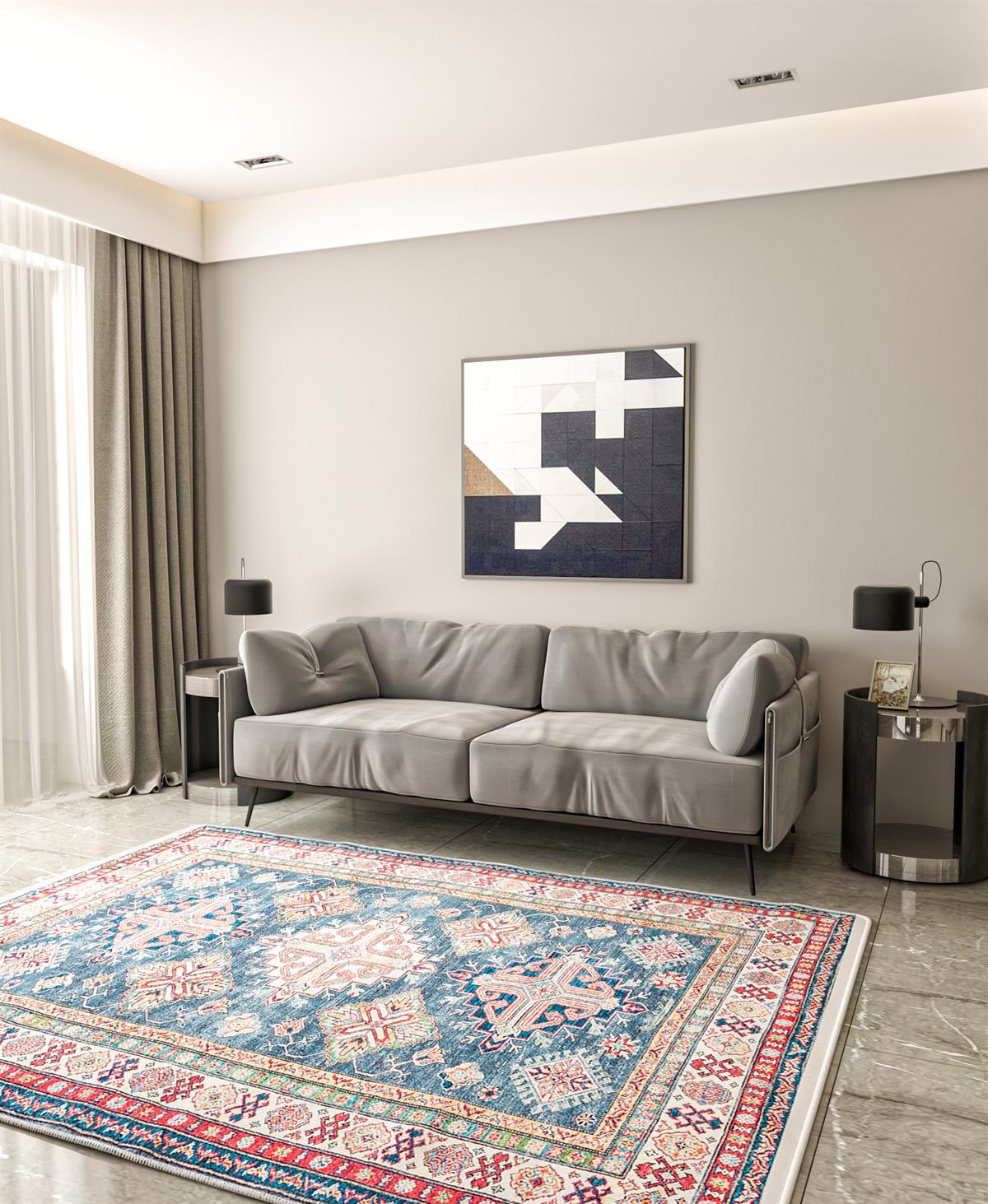 Yıkanabilir Dijital Baskılı Halı Klasik Koleksiyon MVHy.1503