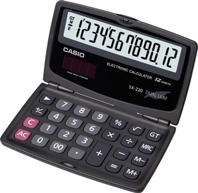 Casio SX220W 12-Digit Kapaklı Cep Hesap Makinesi