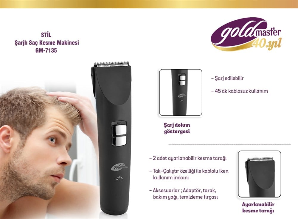 Goldmaster GM-7135 Stil Şarjlı Saç Tıraş Kesme Makinesi
