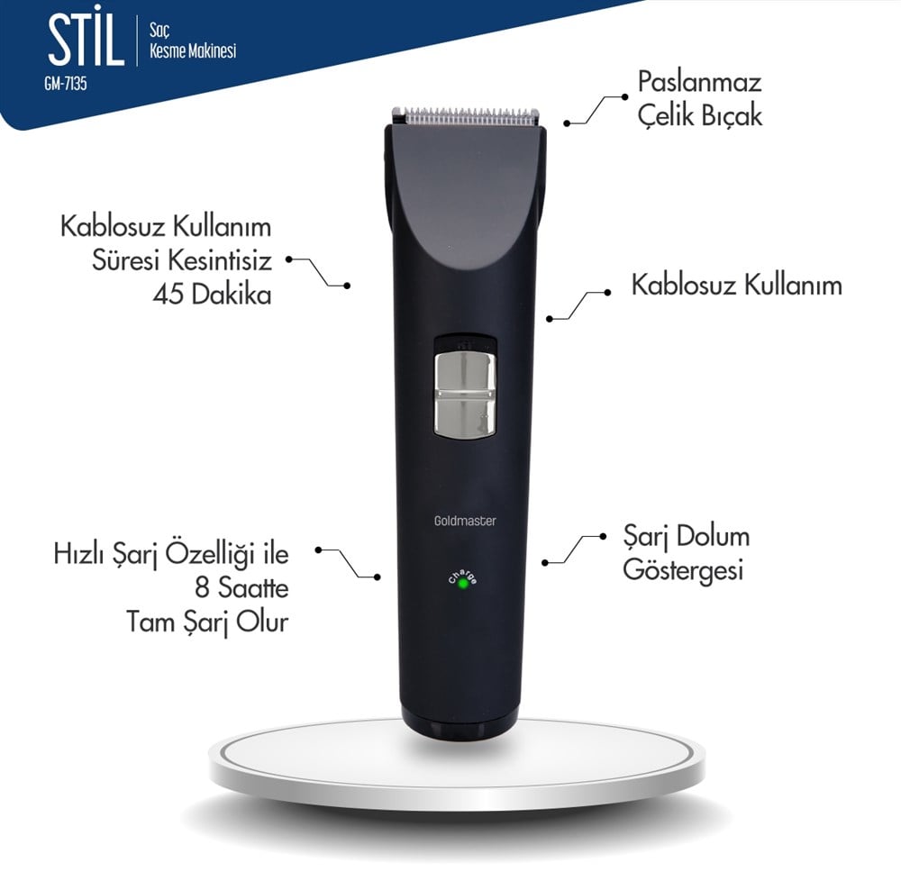 Goldmaster GM-7135 Stil Şarjlı Saç Tıraş Kesme Makinesi