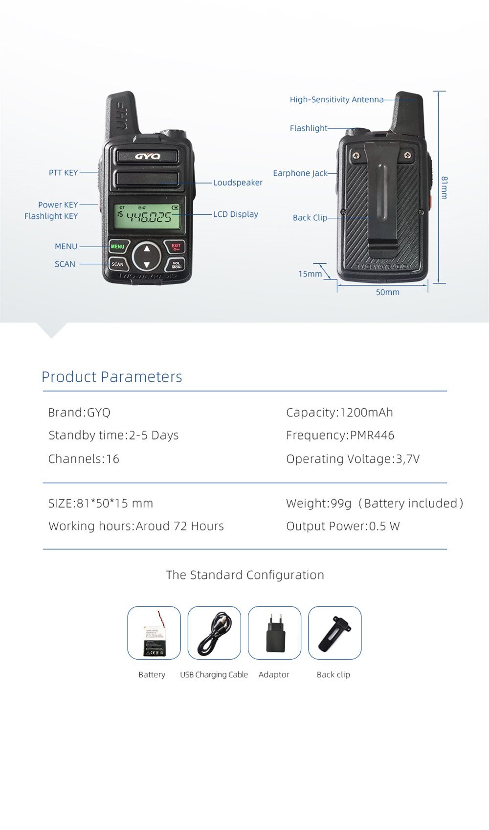 GYQ Q210 Dijital Mini Pmr El Telsizi (2'li Set)