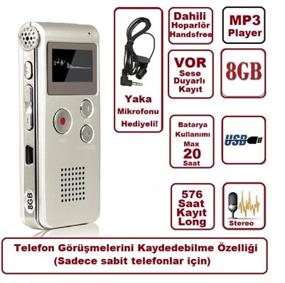 Kingboss HS-27 8GB Dijital Ses Kayıt Cihazı Mp3 Player