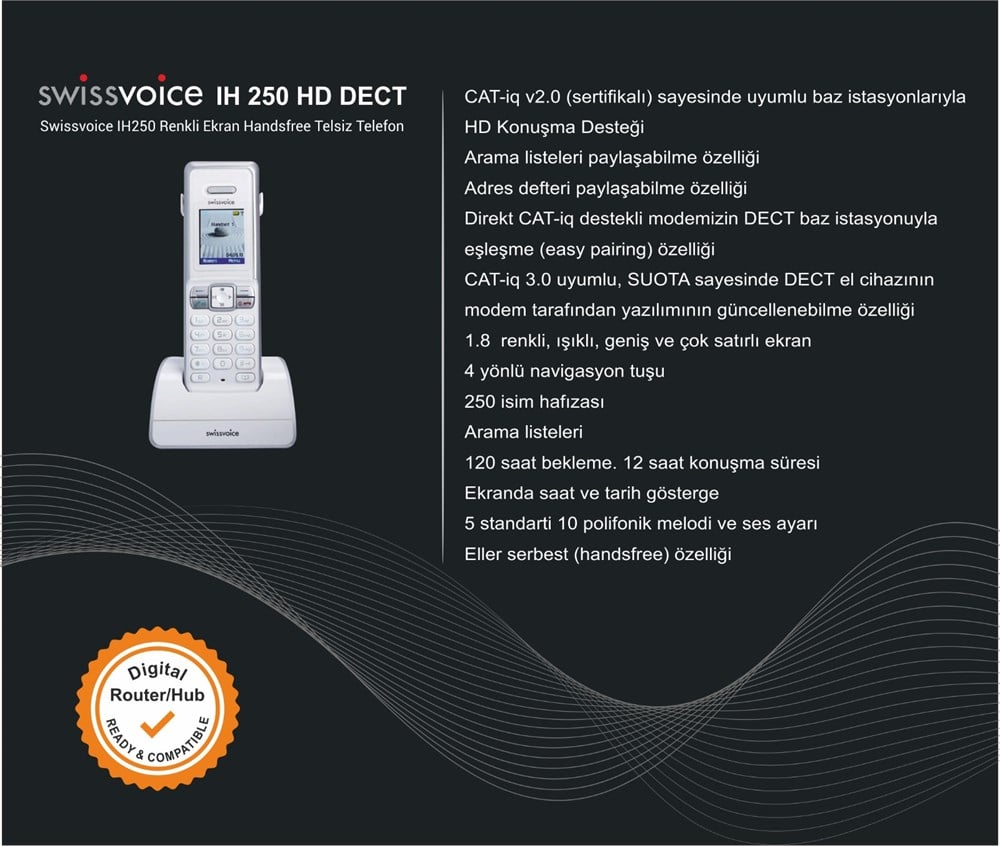 Swissvoice IH250 Renkli Ekran Handsfree Telsiz Telefon