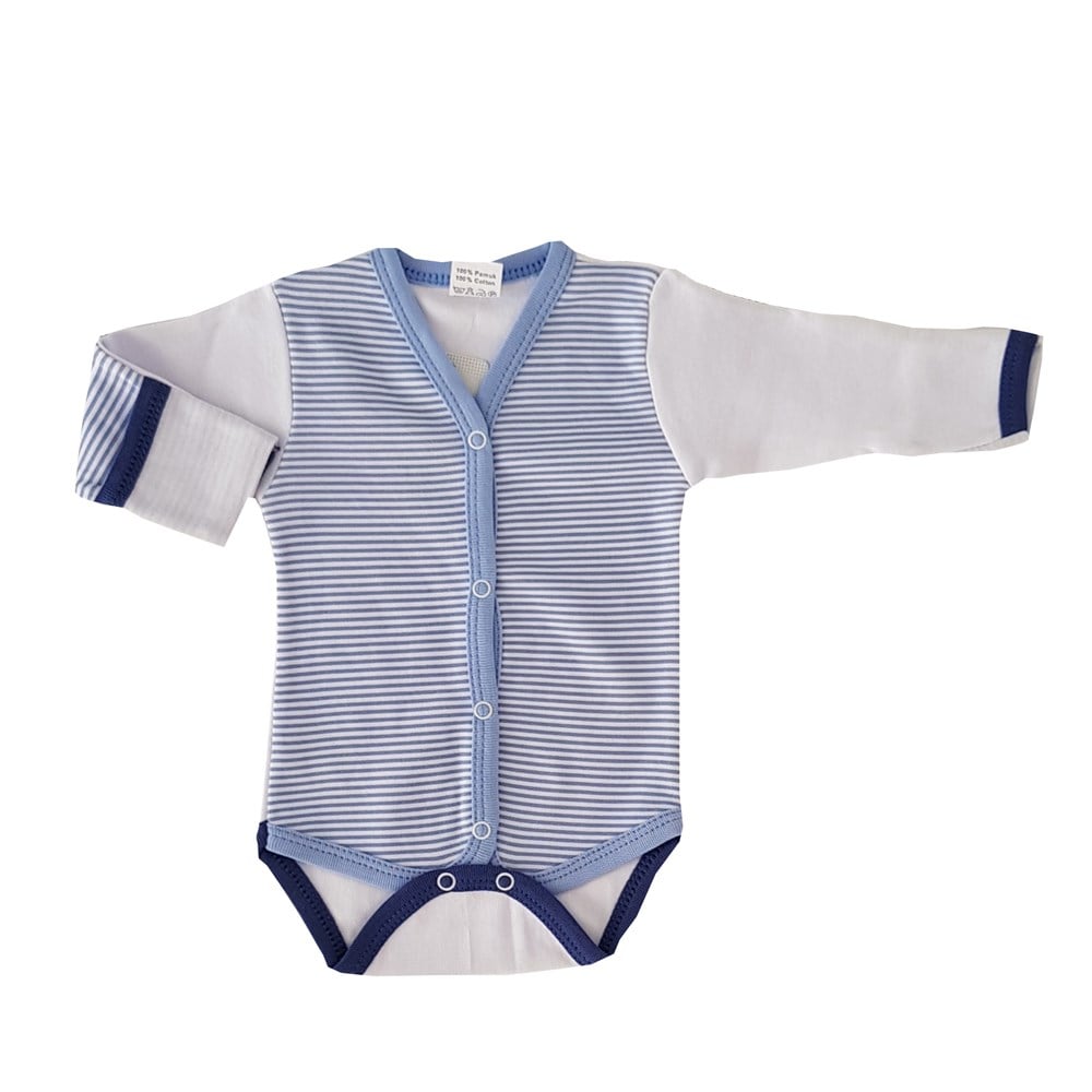 Bertoby Mavi Çizgili Bebek Body (badi) & Zıbın