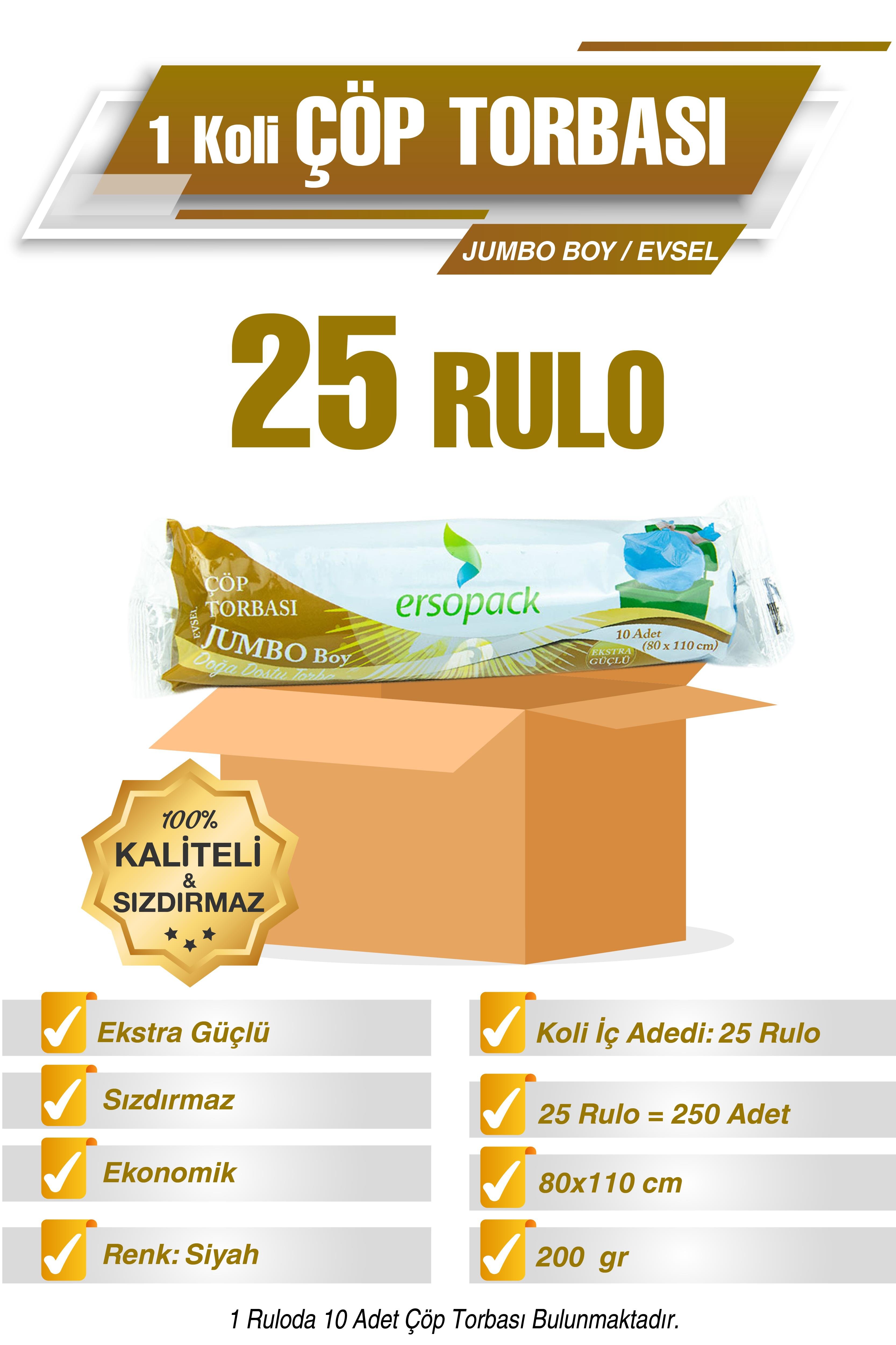 Ermet Ersopack Jumbo Boy Çöp Torbası 25 Rulo