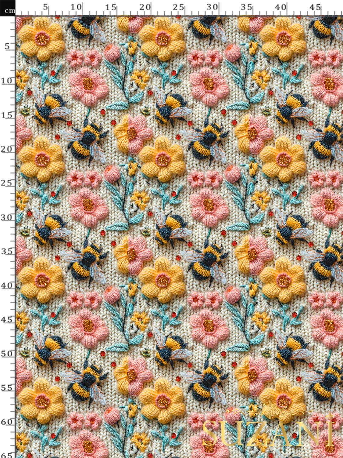 3D Arılar Desenli Dijital Baskılı Kumaş