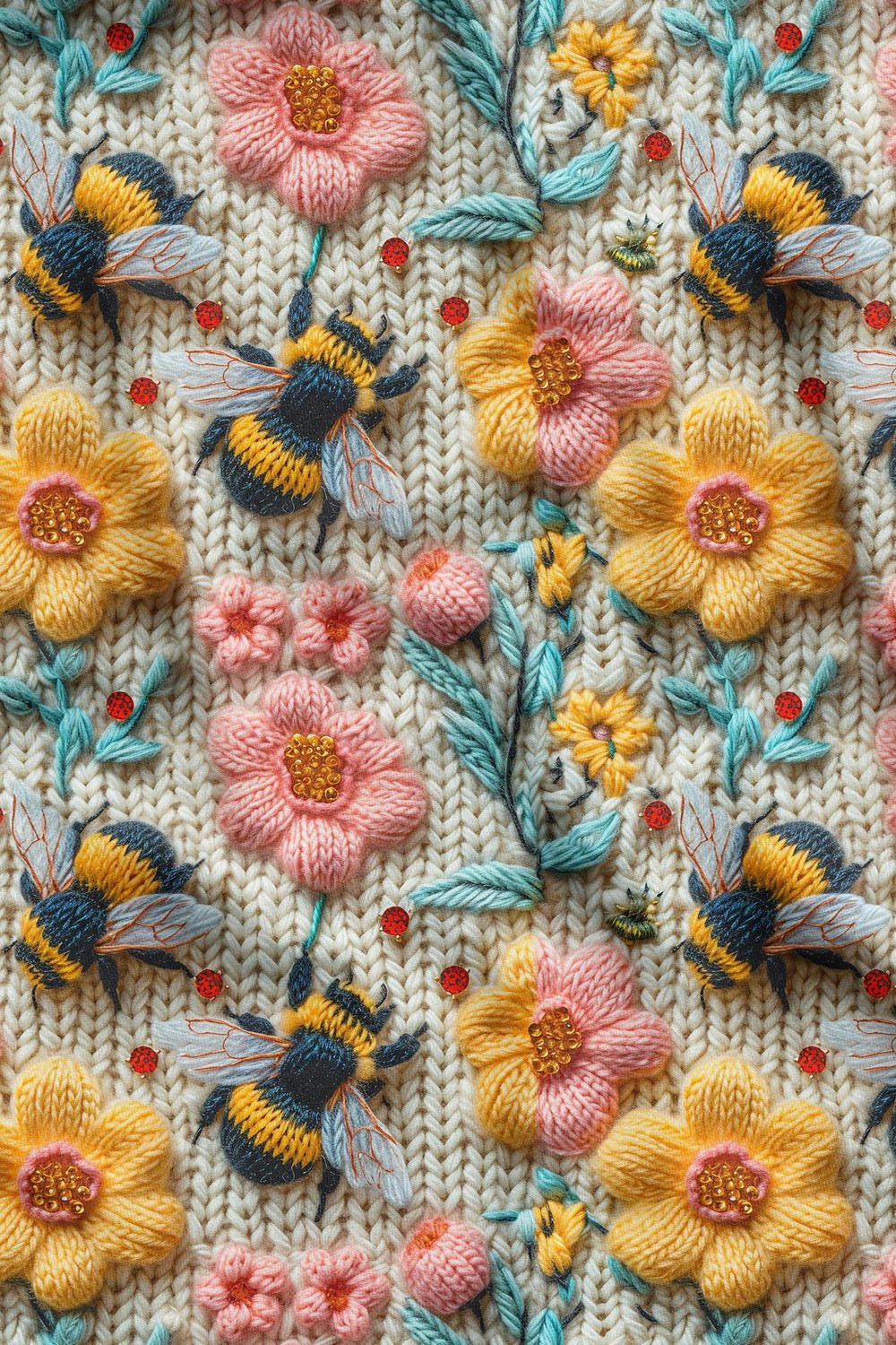 3D Arılar Desenli Dijital Baskılı Kumaş