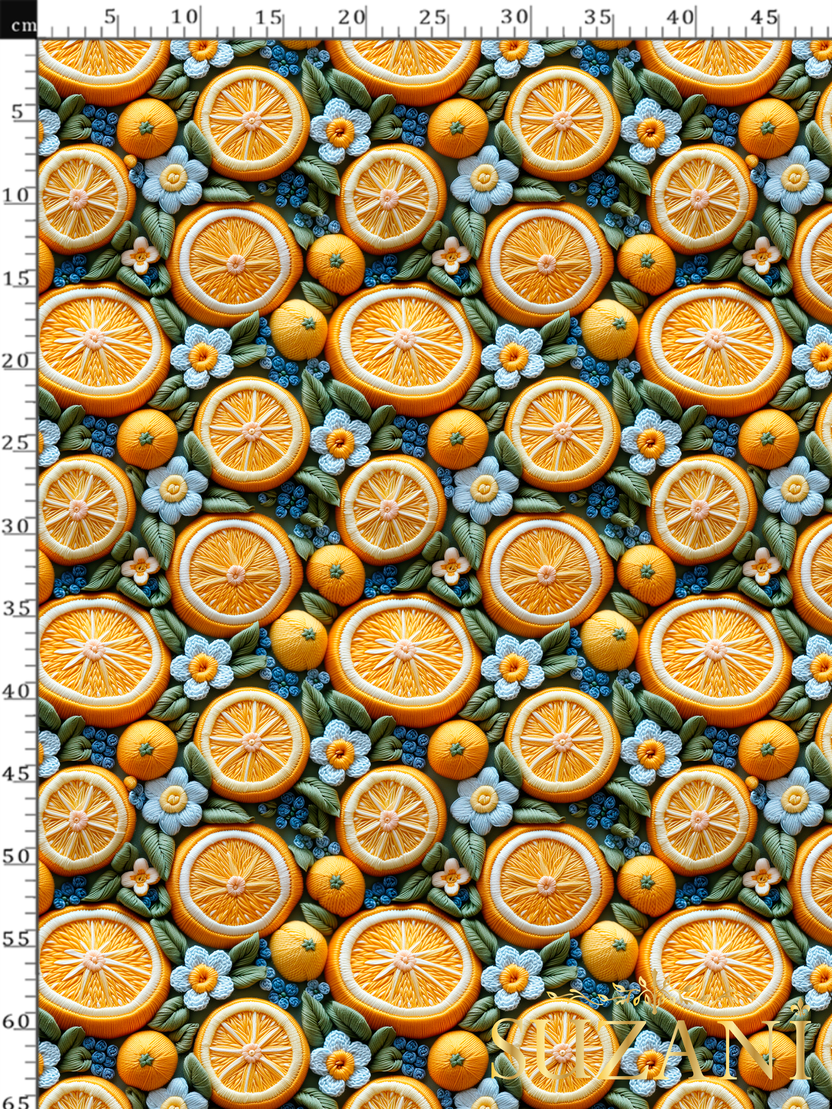 3D Çiçekli Limon Desenli Dijital Baskılı Kumaş