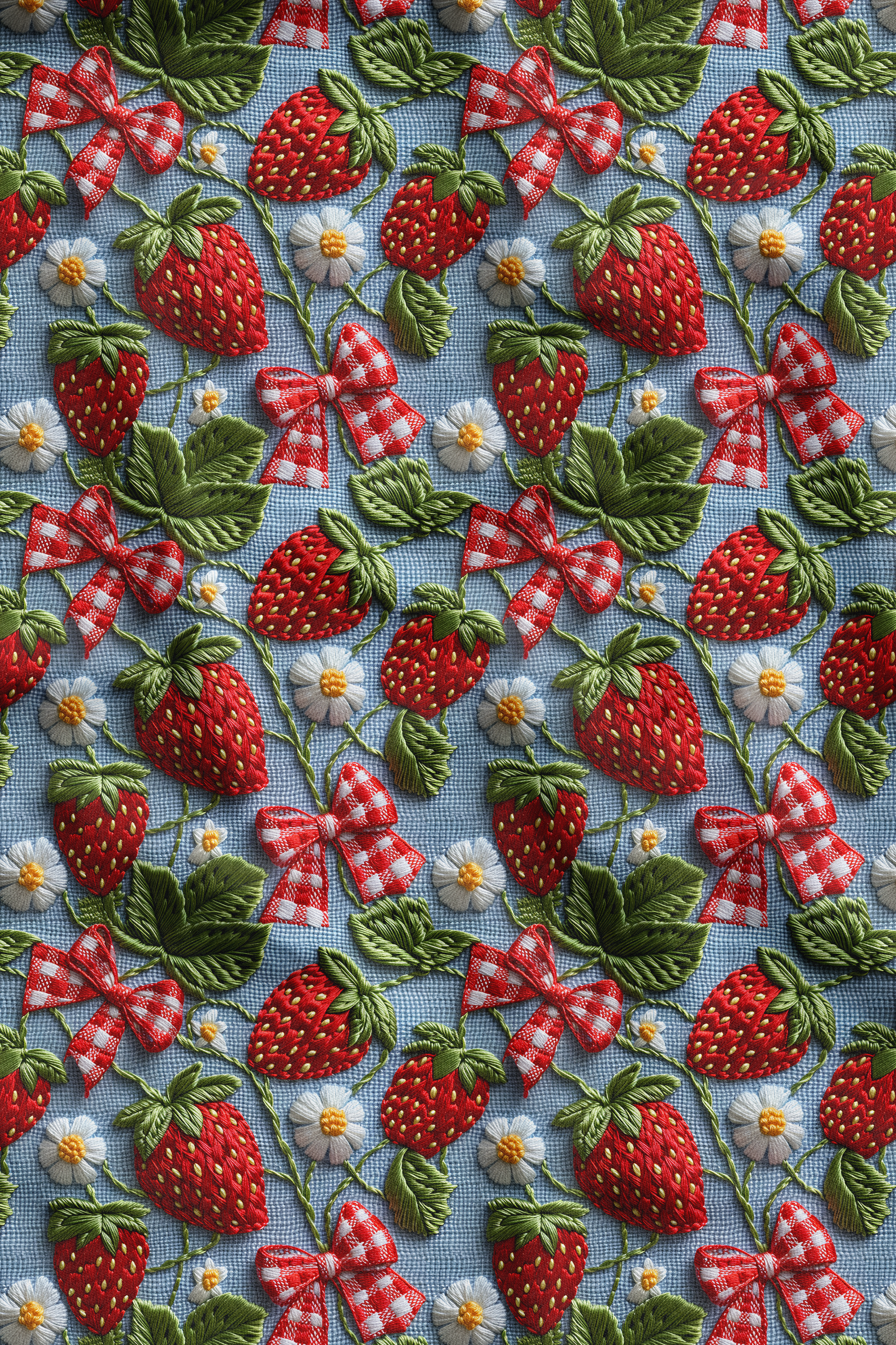 3D Çilek Desenli Dijital Baskılı Kumaş