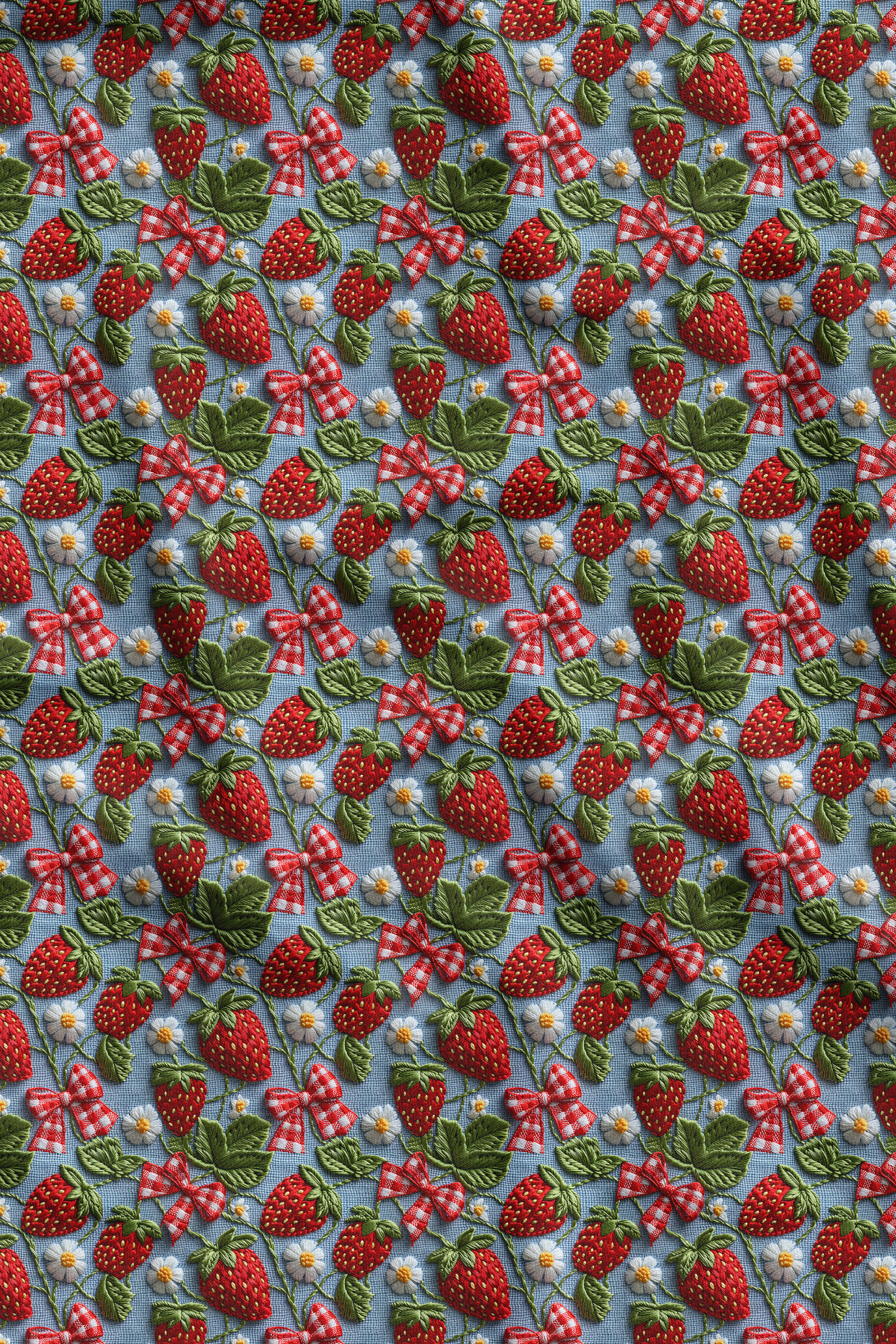 3D Çilek Desenli Dijital Baskılı Kumaş