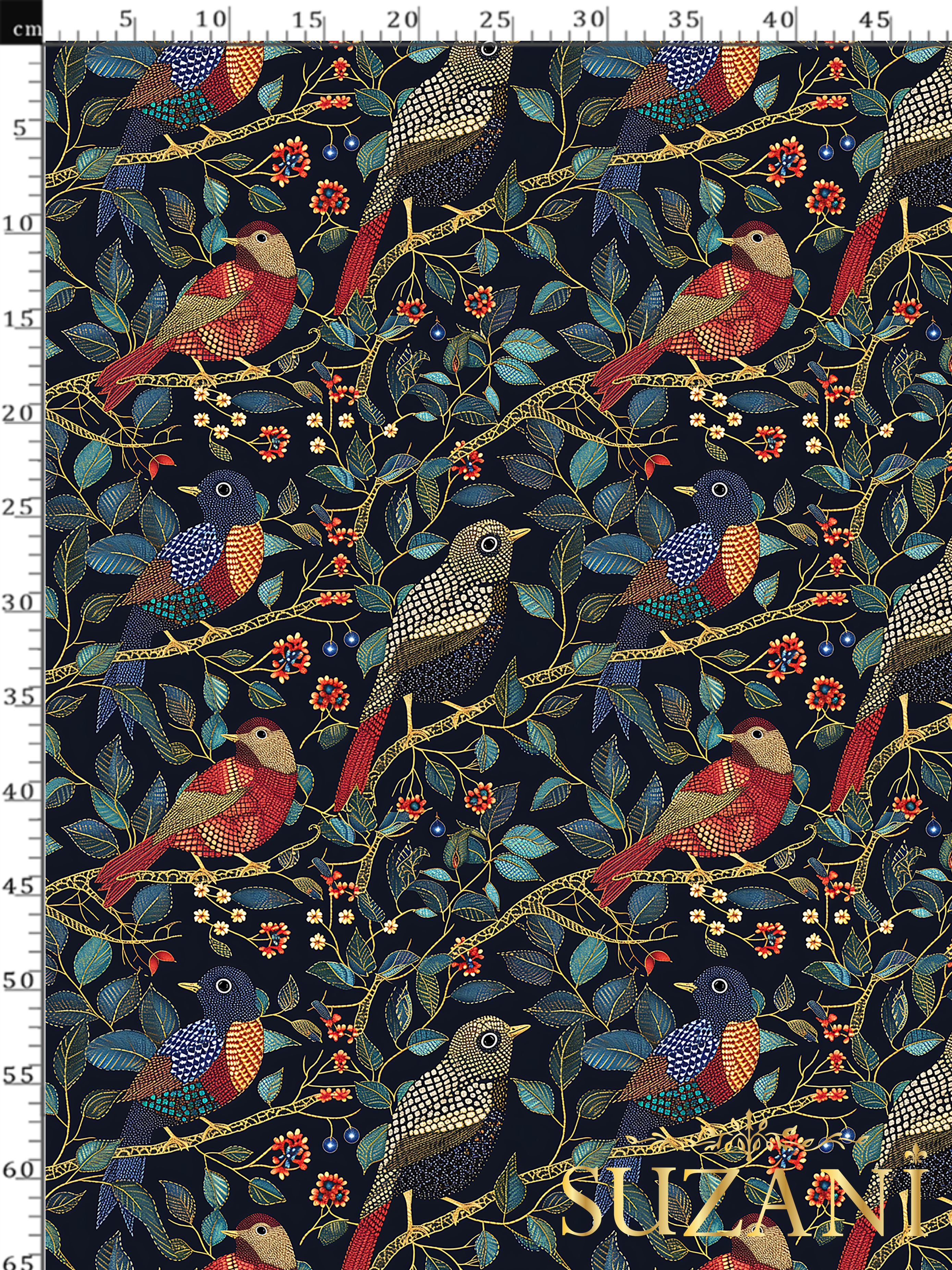 3D Gece Kuşları Desenli Dijital Baskılı Kumaş