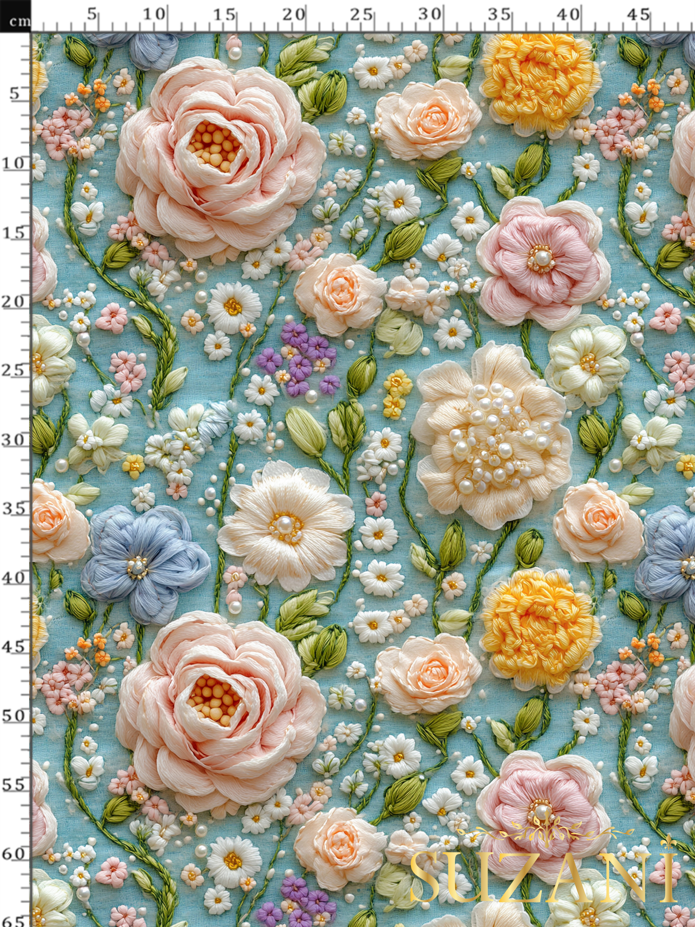 3D İnci Çiçeği Deseni Dijital Baskılı Kumaş