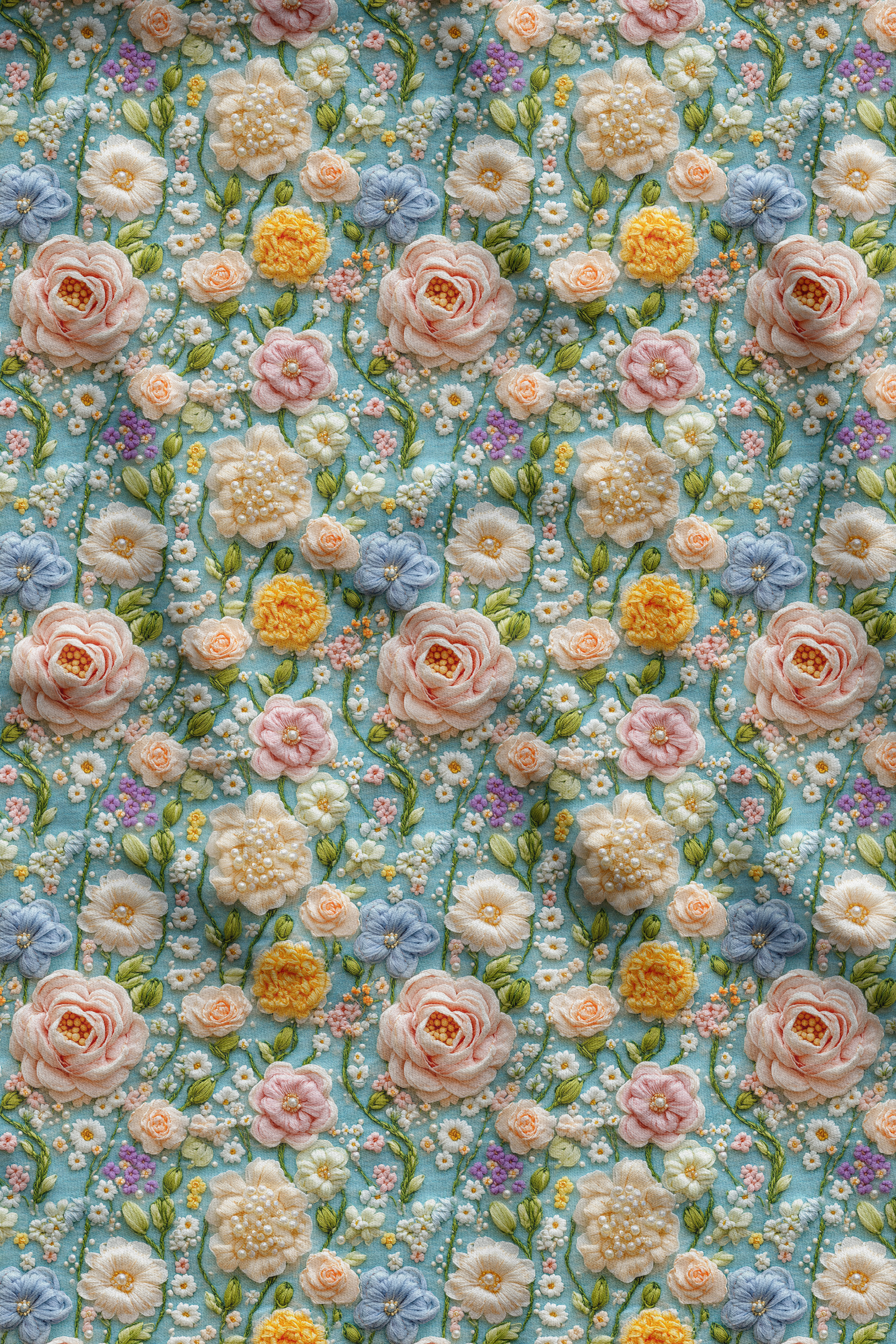 3D İnci Çiçeği Deseni Dijital Baskılı Kumaş