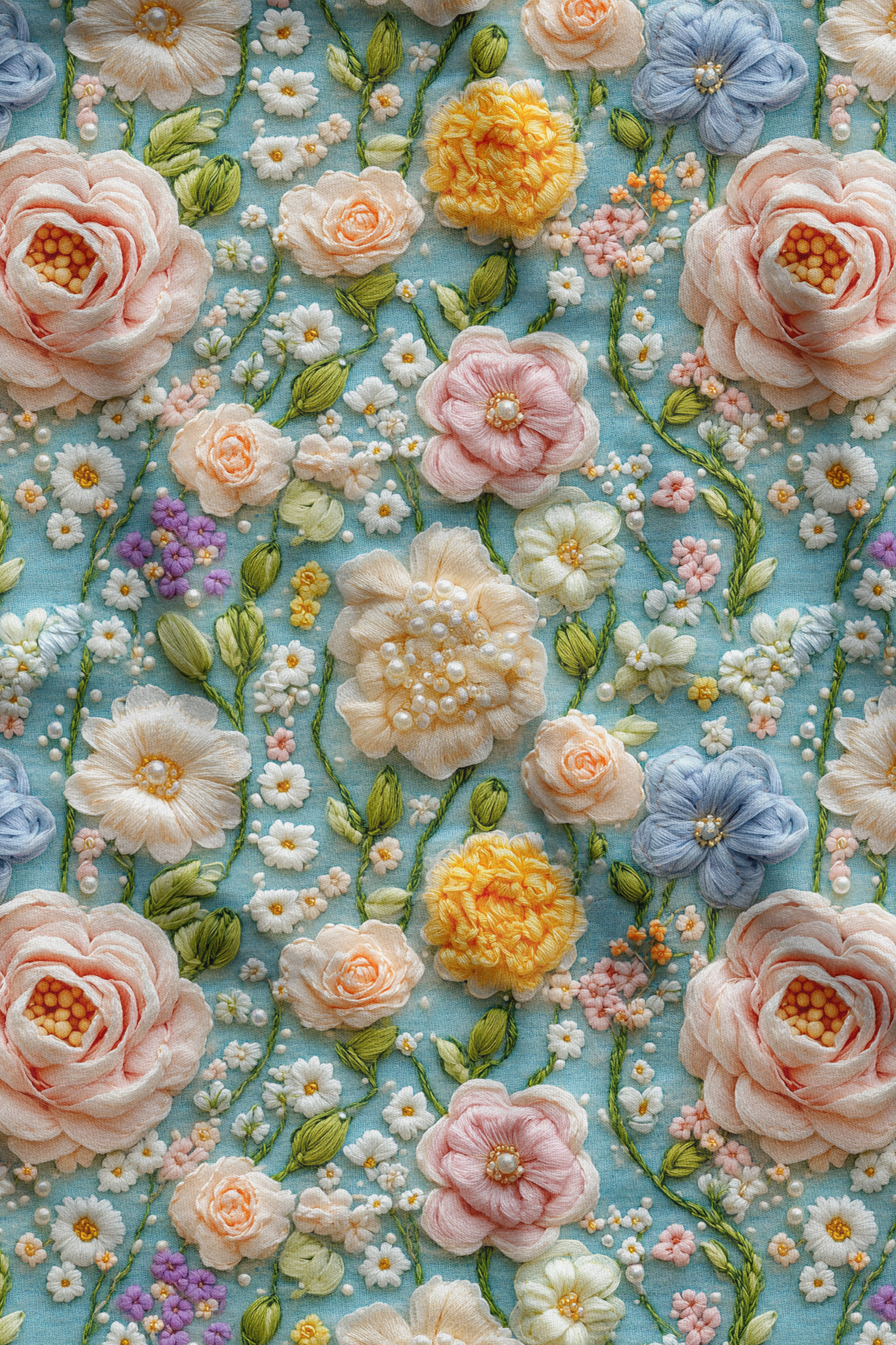 3D İnci Çiçeği Deseni Dijital Baskılı Kumaş