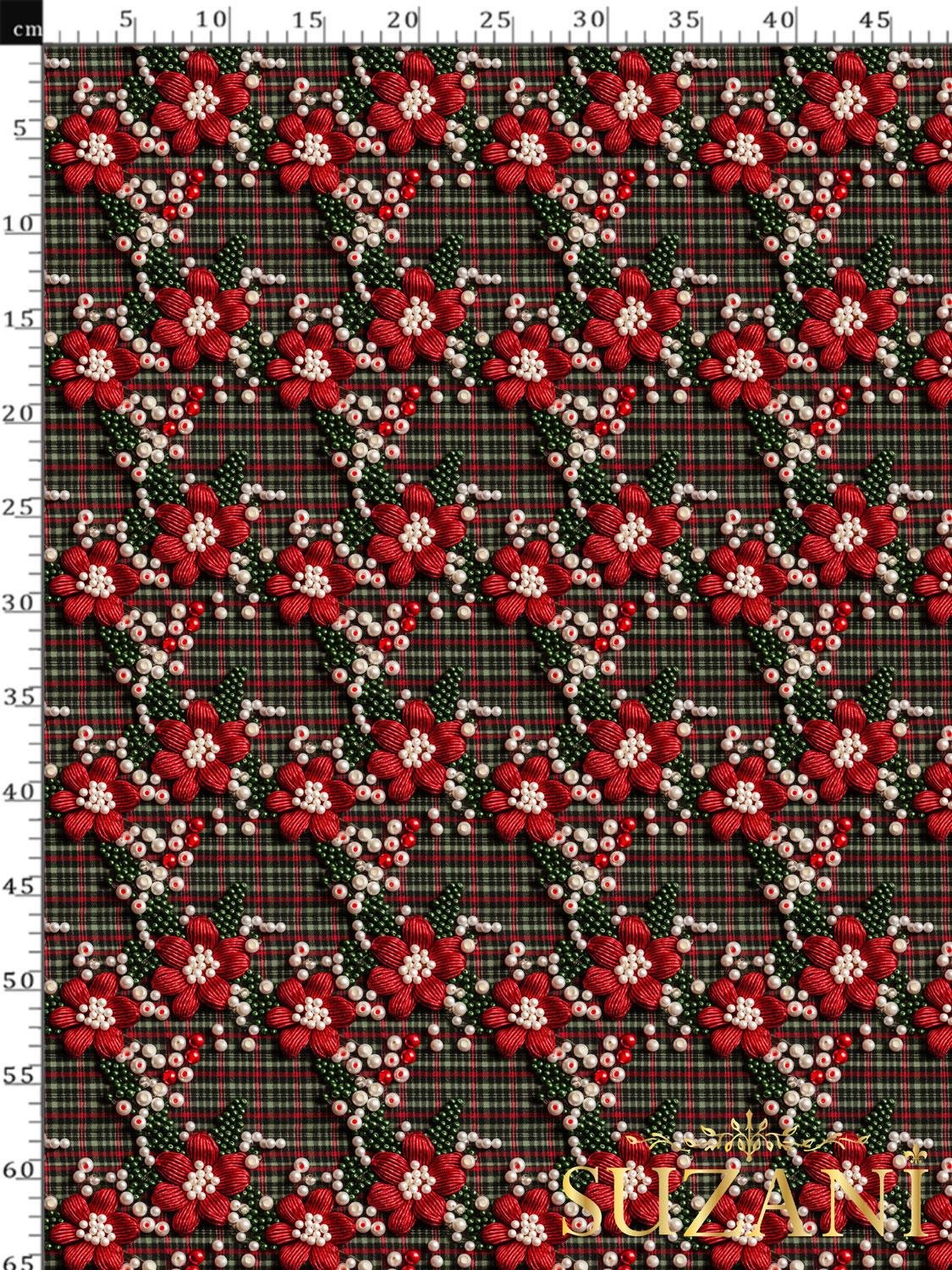 3D İncili Ekose Desenli Dijital Baskılı Kumaş