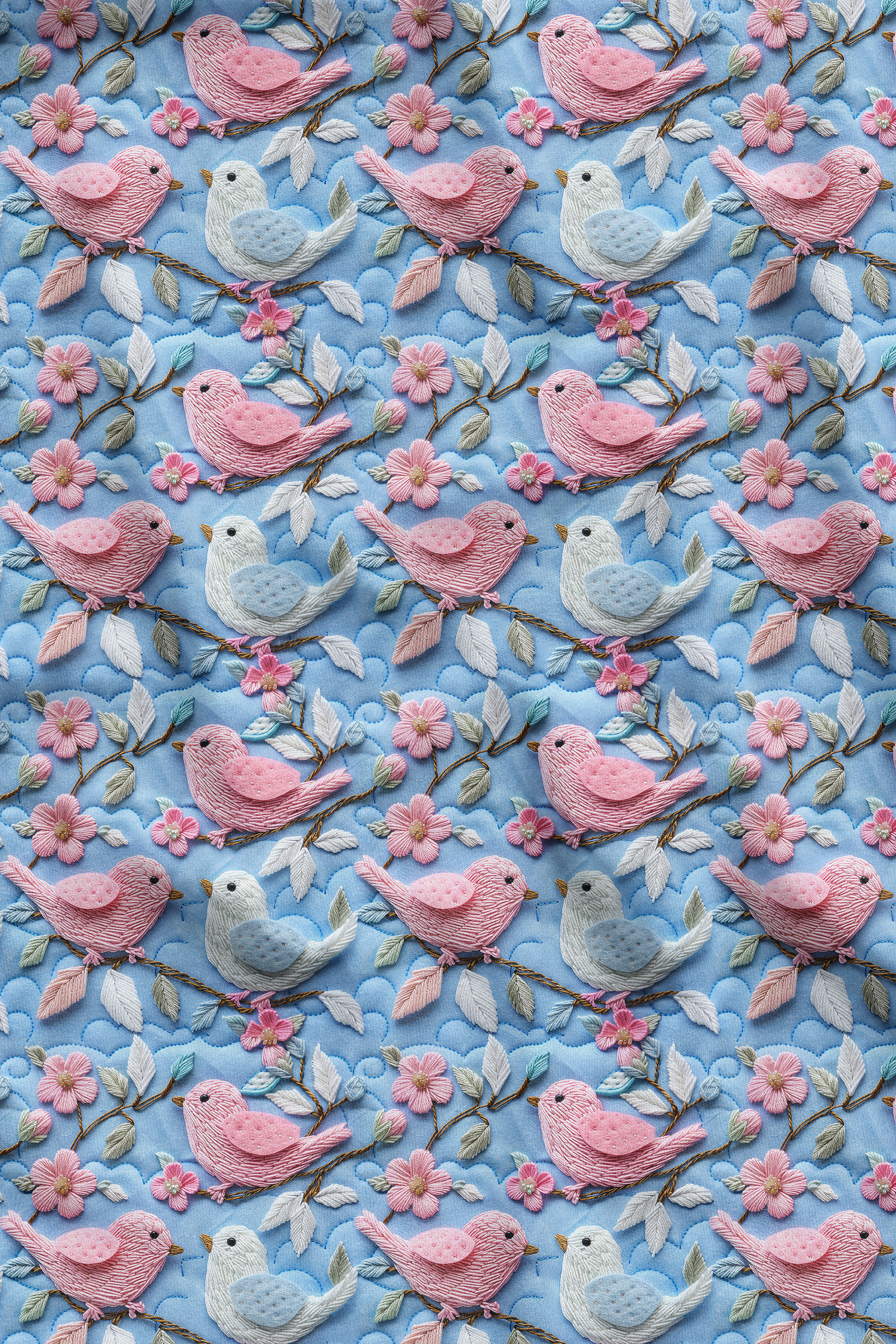 3D Kuşlar Desenli Dijital Baskılı Kumaş