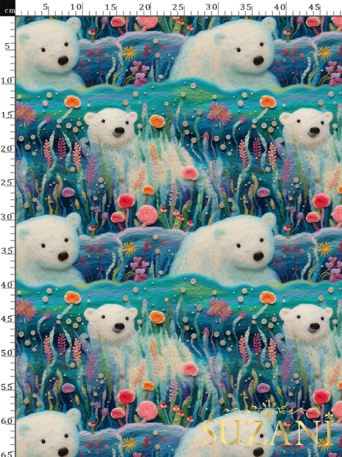 3D Kutup Ayısı Desenli Dijital Baskılı Kumaş