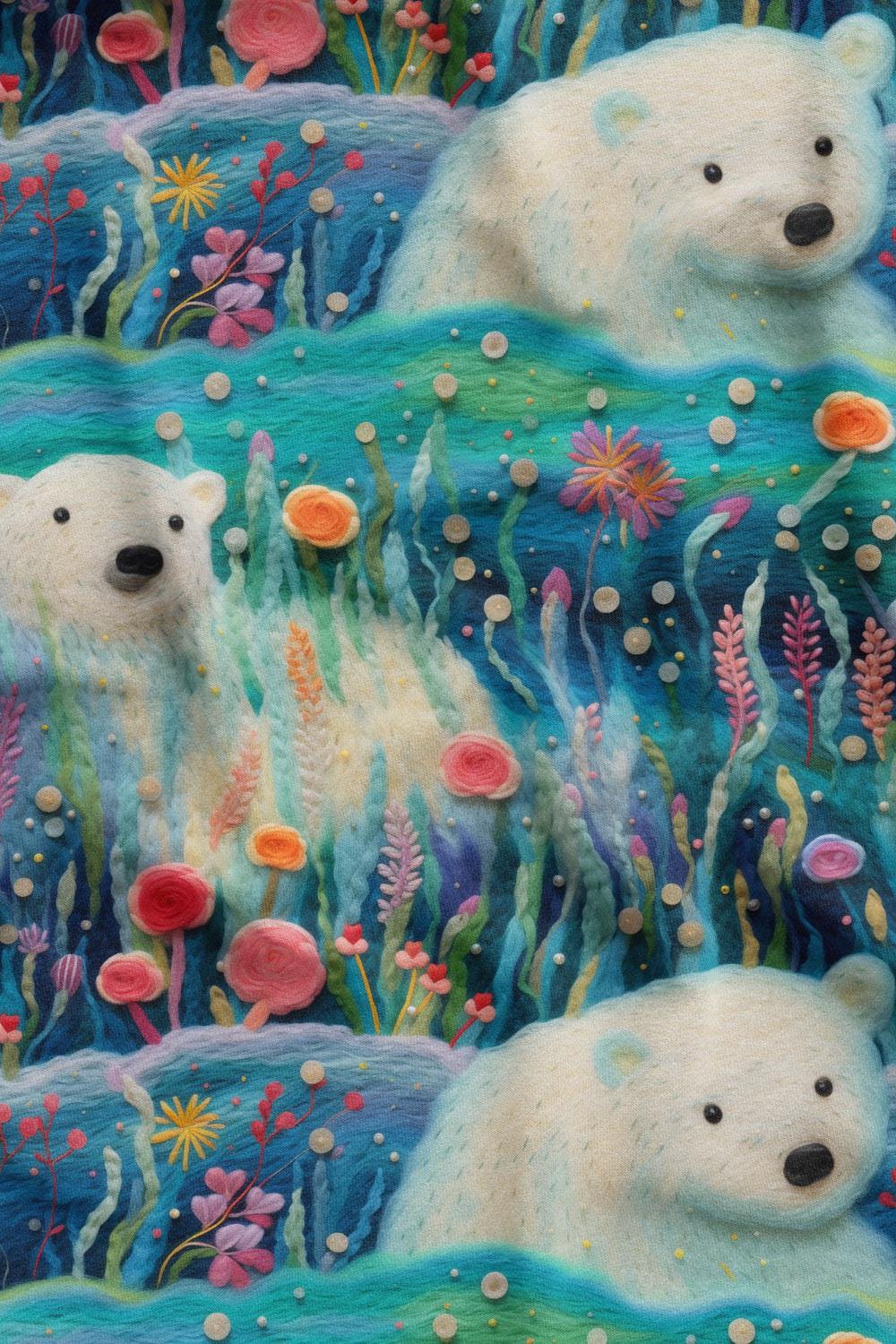 3D Kutup Ayısı Desenli Dijital Baskılı Kumaş