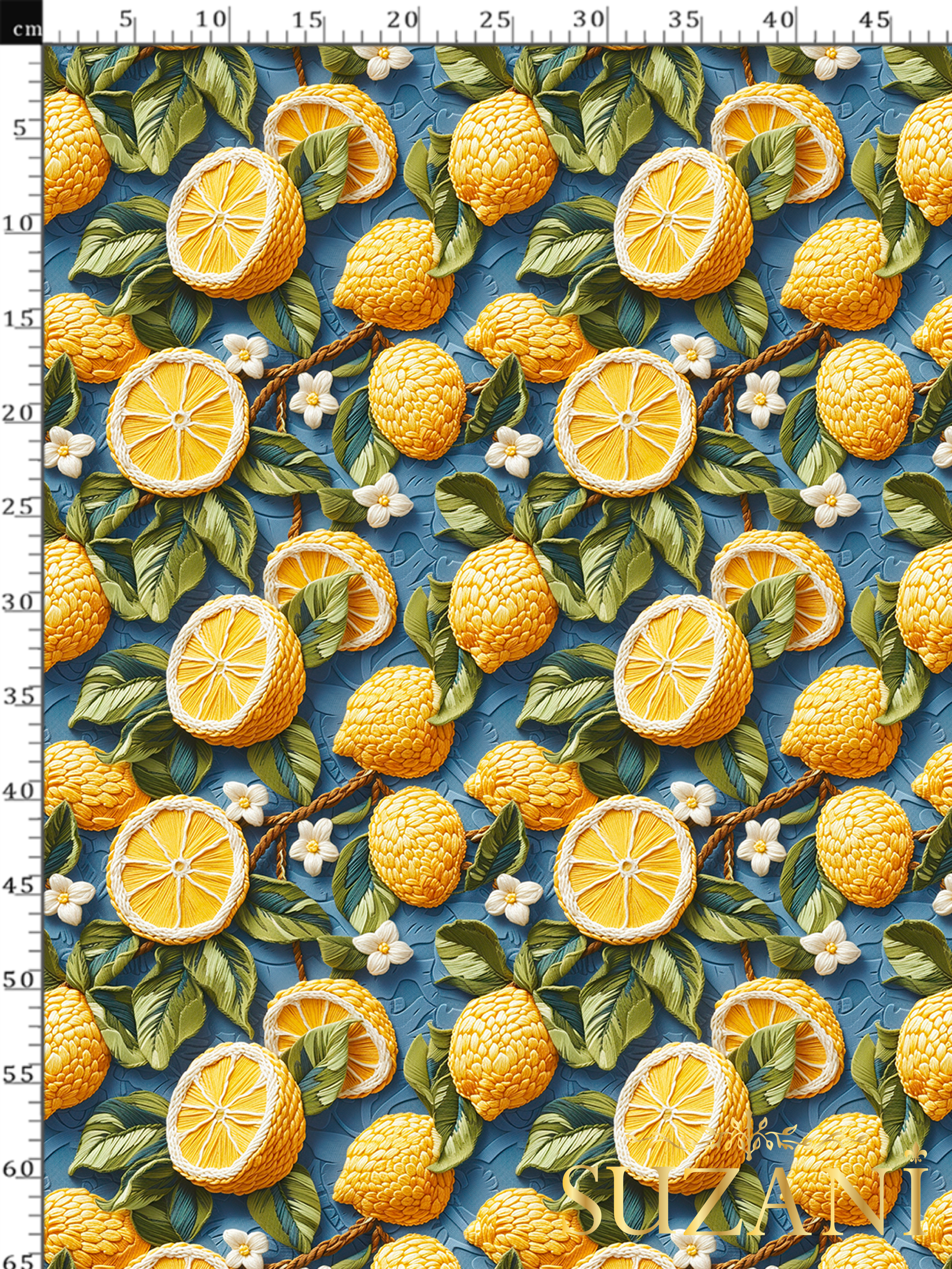 3D Limonlar Desenli Dijital Baskılı Kumaş