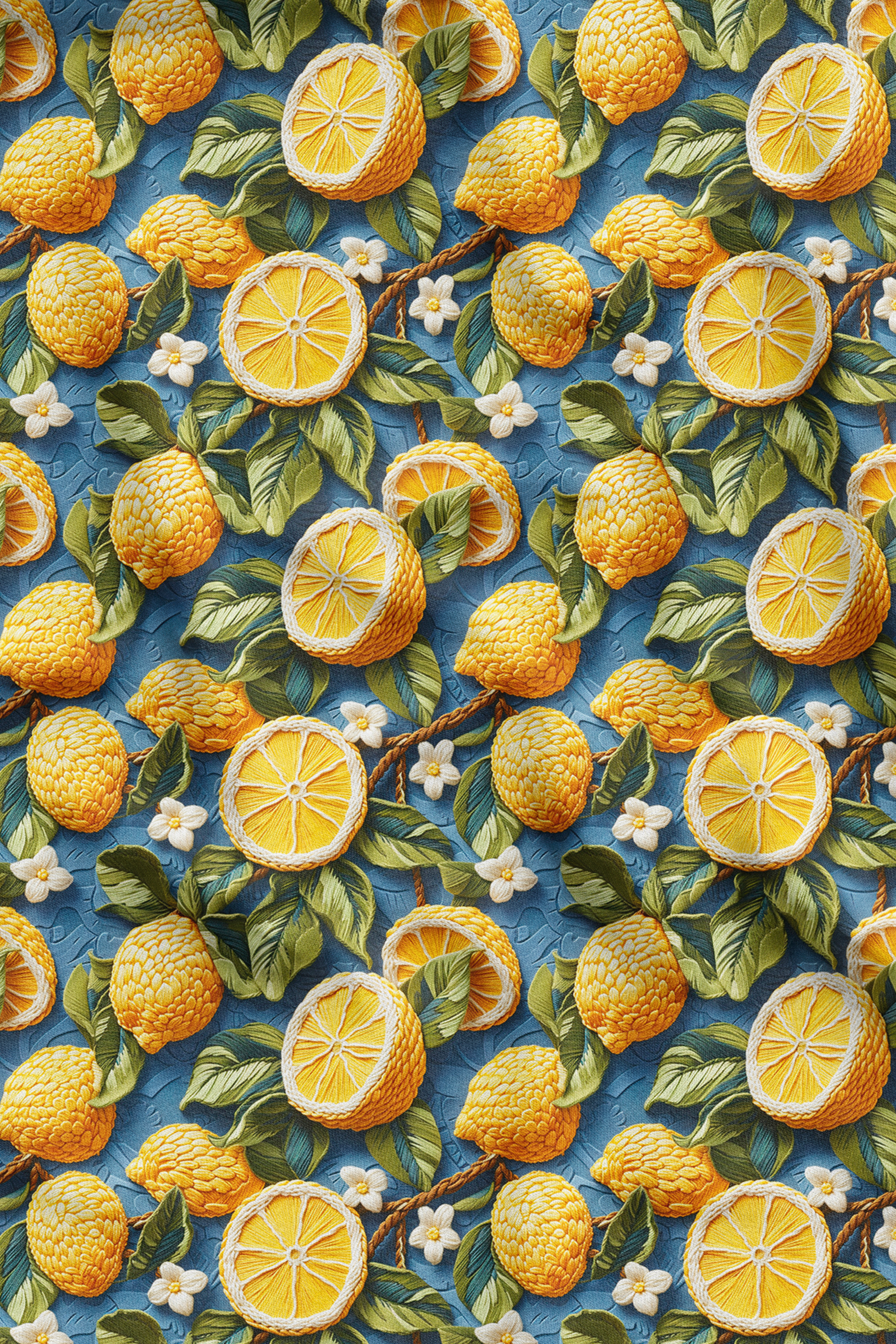 3D Limonlar Desenli Dijital Baskılı Kumaş