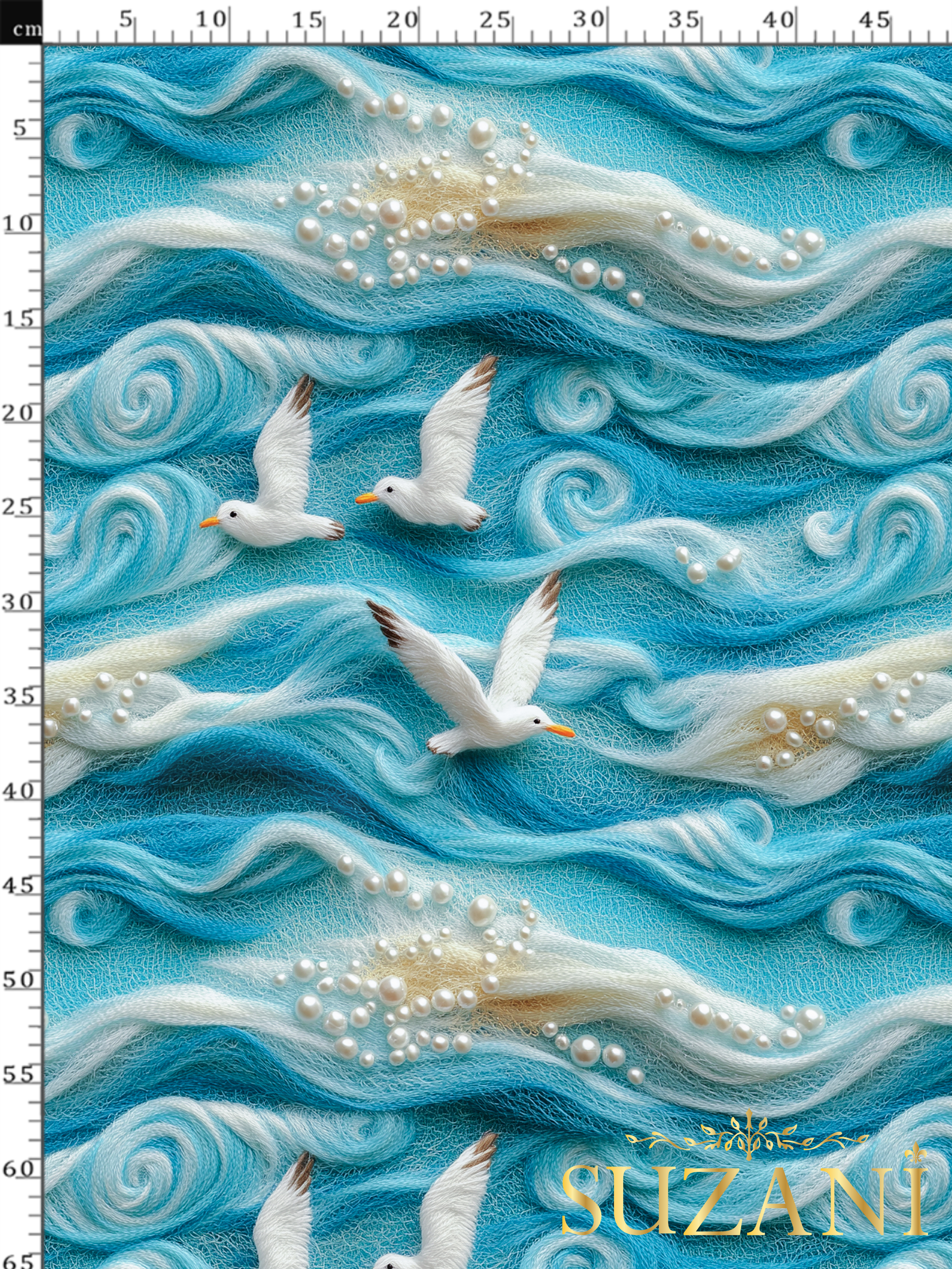 3D Martılar Deseni Dijital Baskılı Kumaş