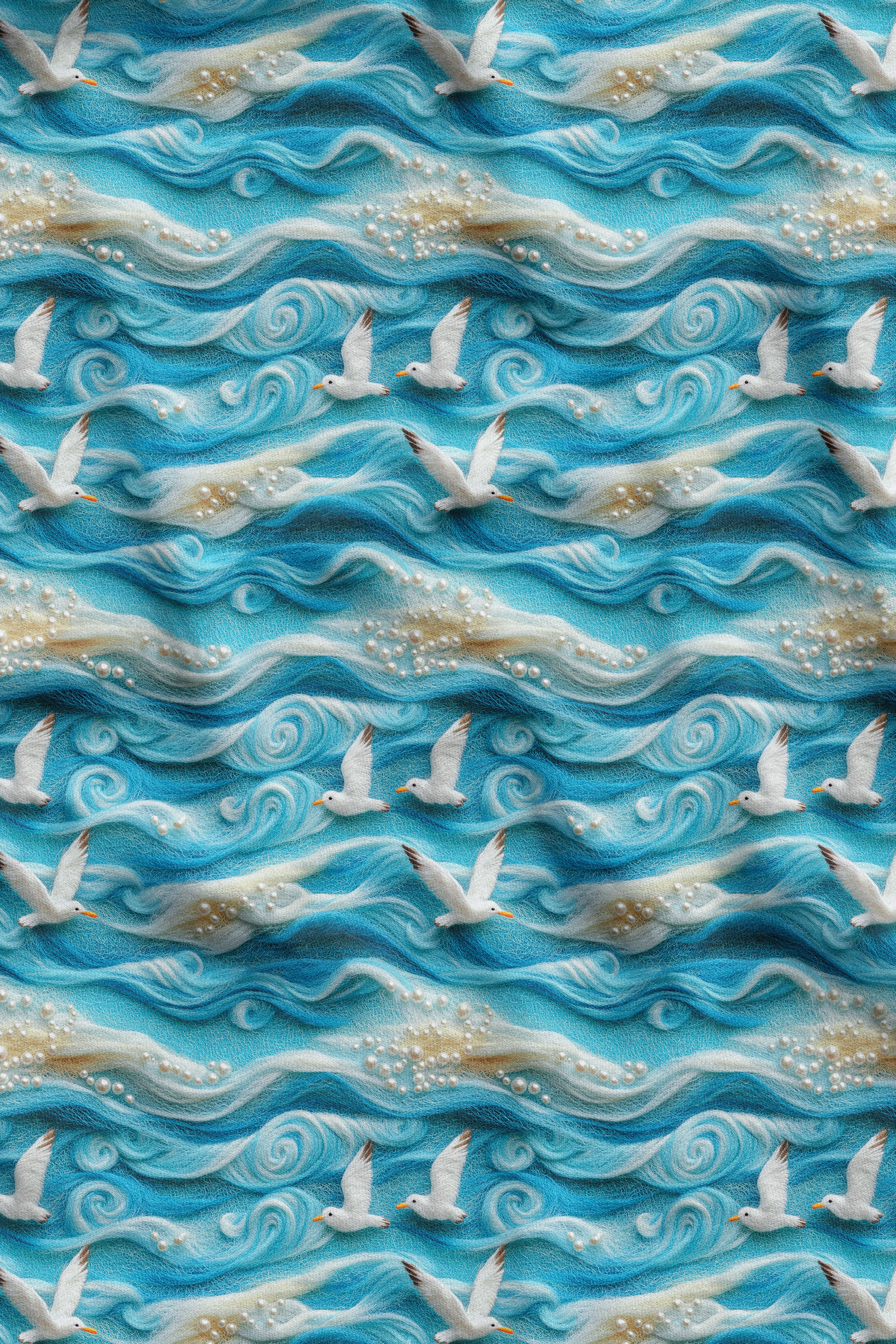 3D Martılar Deseni Dijital Baskılı Kumaş