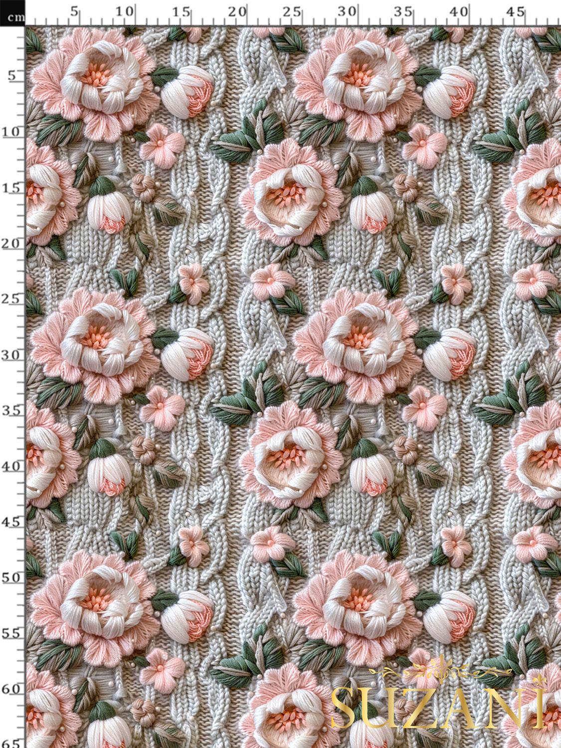 3D Örgü Yeşil Yaprak Desenli Dijital Baskılı Kumaş