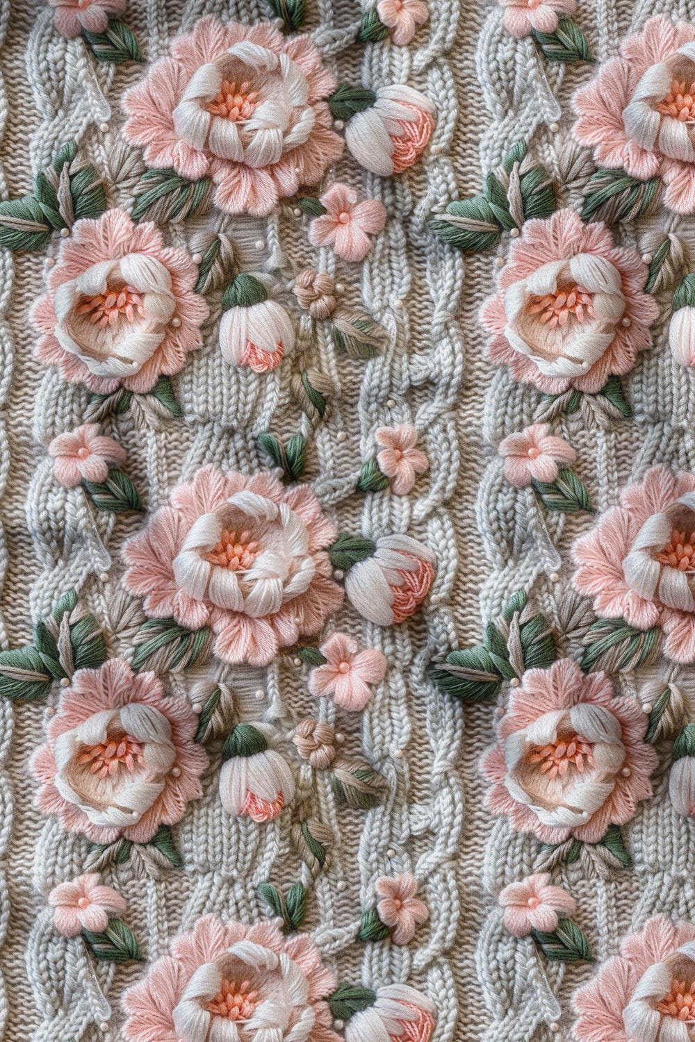 3D Örgü Yeşil Yaprak Desenli Dijital Baskılı Kumaş