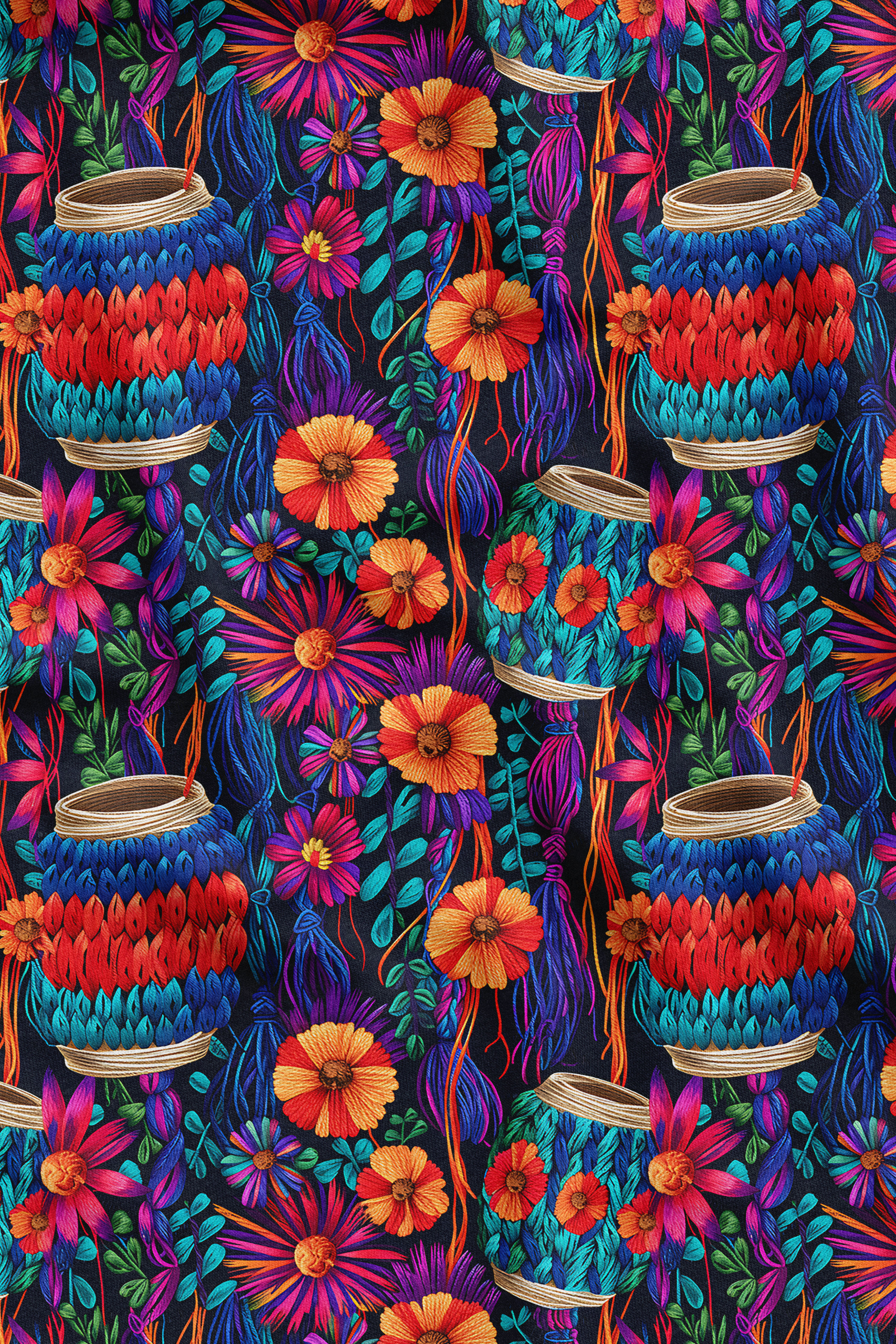 3D Renkli Sepet Desenli Dijital Baskılı Kumaş