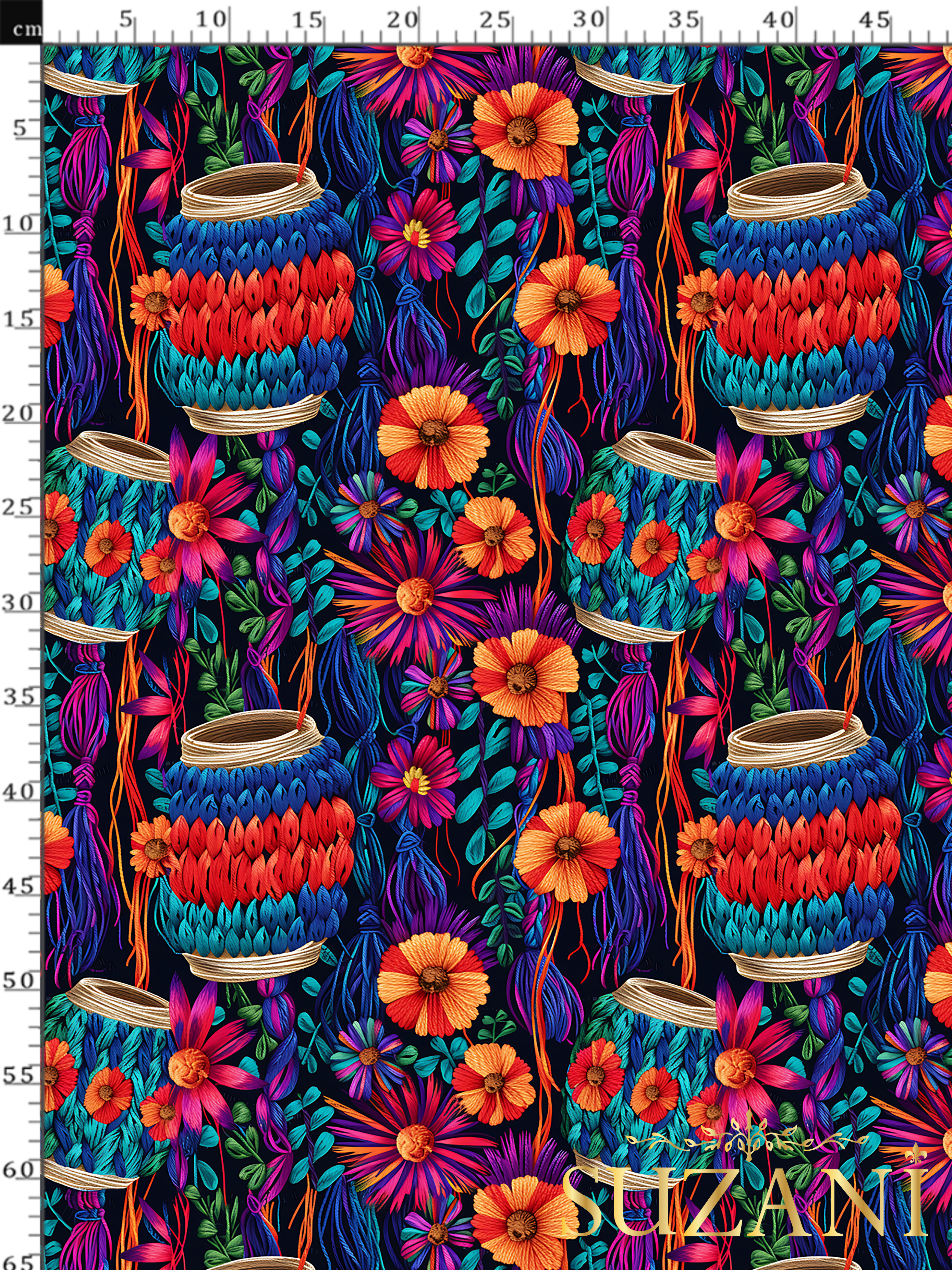 3D Renkli Sepet Desenli Dijital Baskılı Kumaş