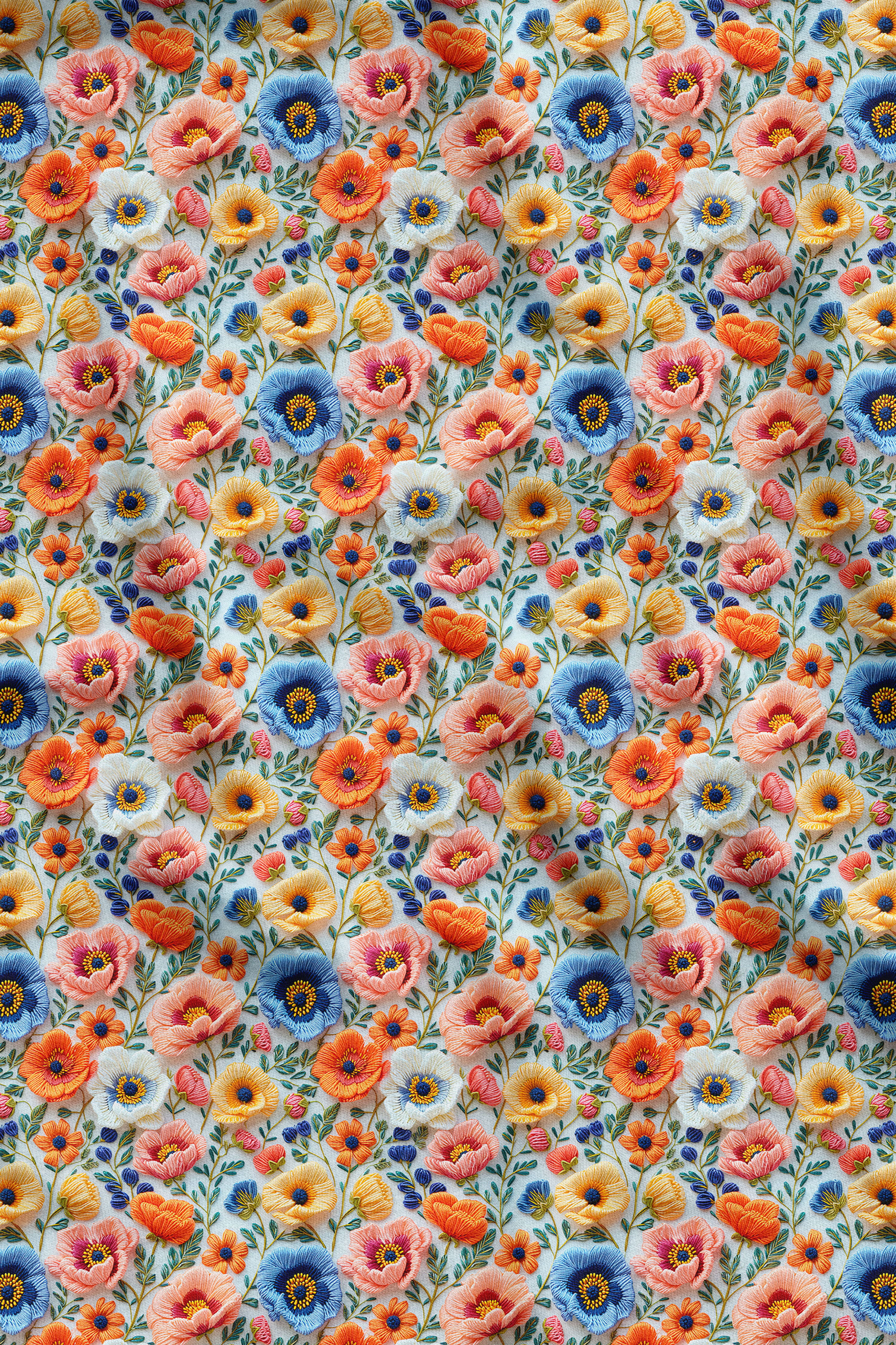 3D Somon Çiçekler Desenli Dijital Baskılı Kumaş