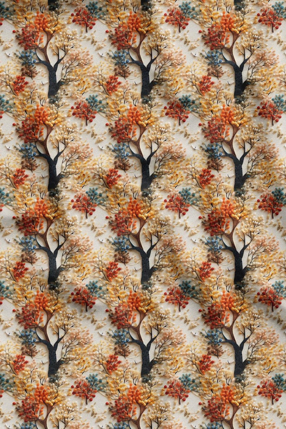 3D Sonbahar Ağaçları Desenli Dijital Baskılı Kumaş