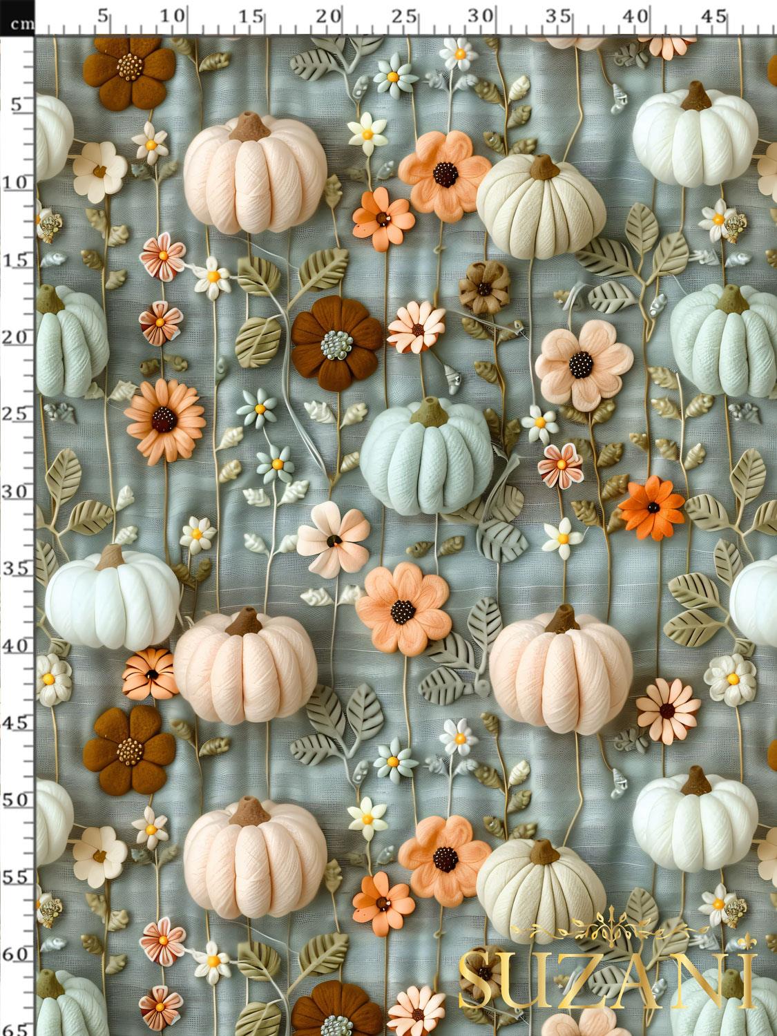 3D Sonbahar Balkabağı 2 Desenli Dijital Baskılı Kumaş