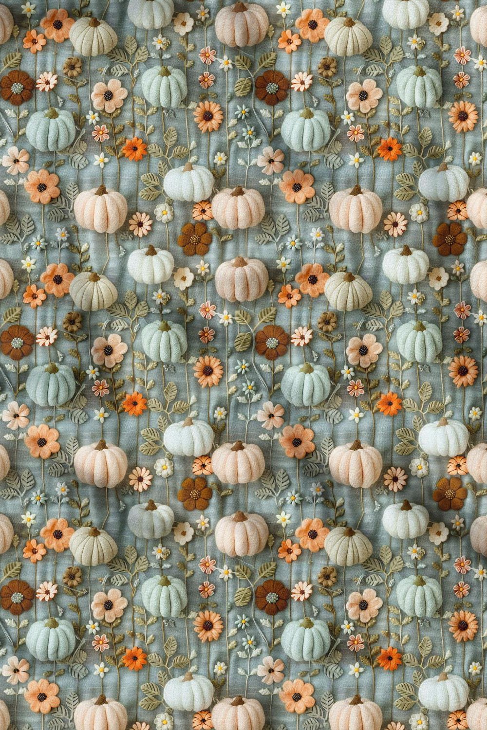 3D Sonbahar Balkabağı 2 Desenli Dijital Baskılı Kumaş