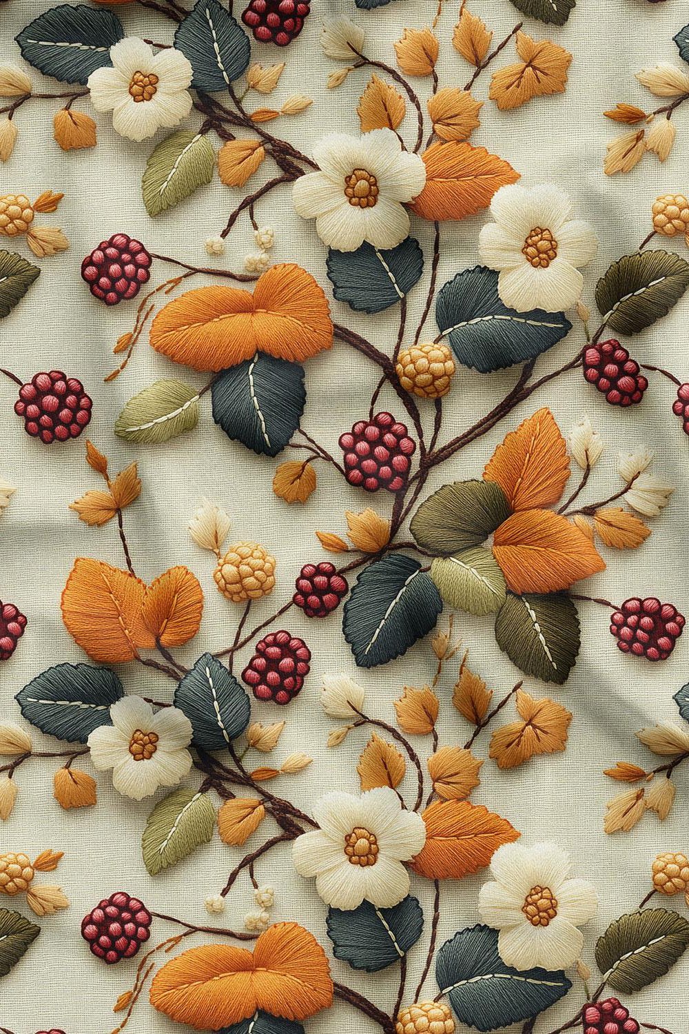 3D Sonbahar Keten Zeminli Çiçek Desenli Dijital Baskılı Kumaş