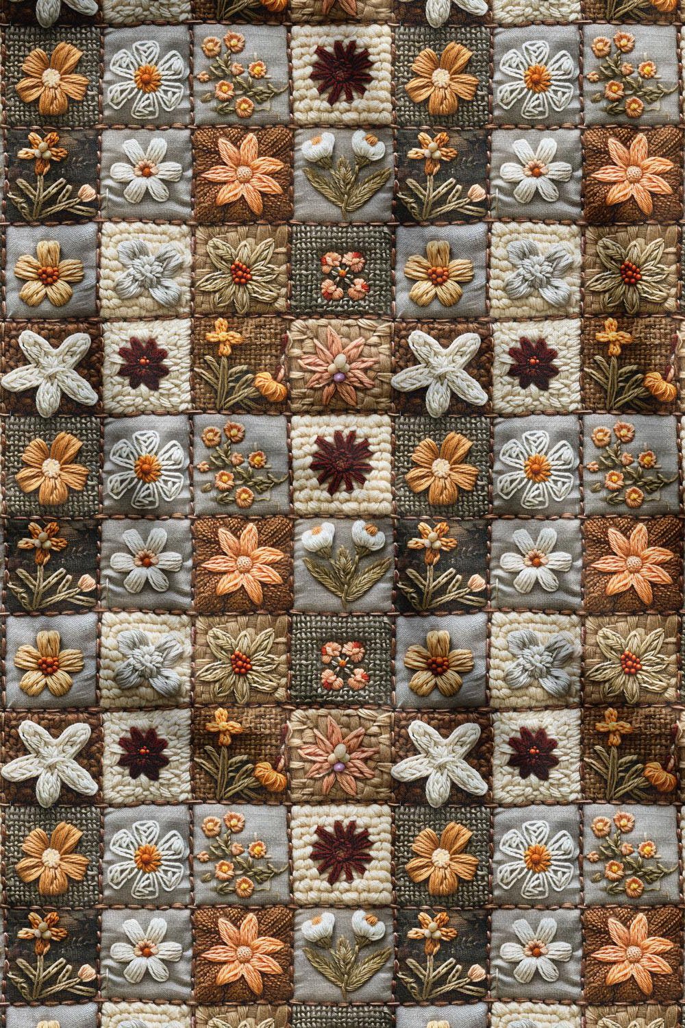 3D Sonbahar Patchwork Desenli Dijital Baskılı Kumaş