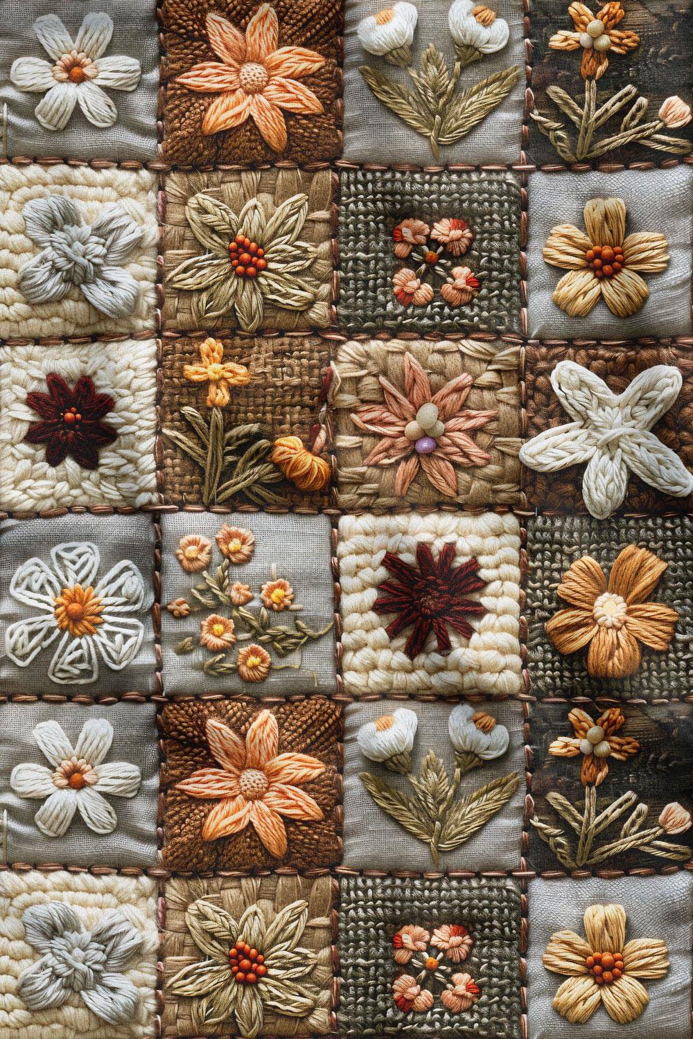 3D Sonbahar Patchwork Desenli Dijital Baskılı Kumaş