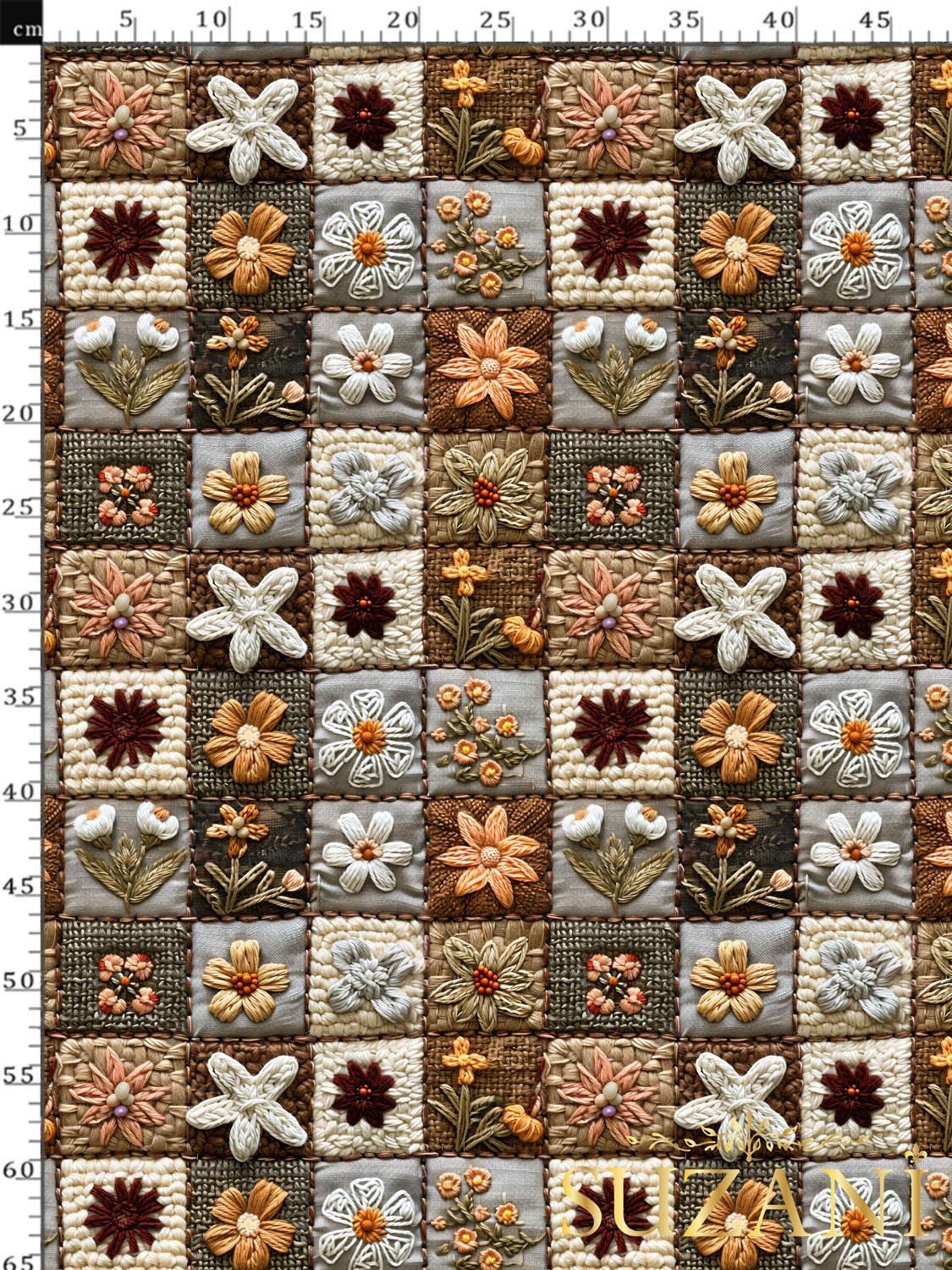 3D Sonbahar Patchwork Desenli Dijital Baskılı Kumaş