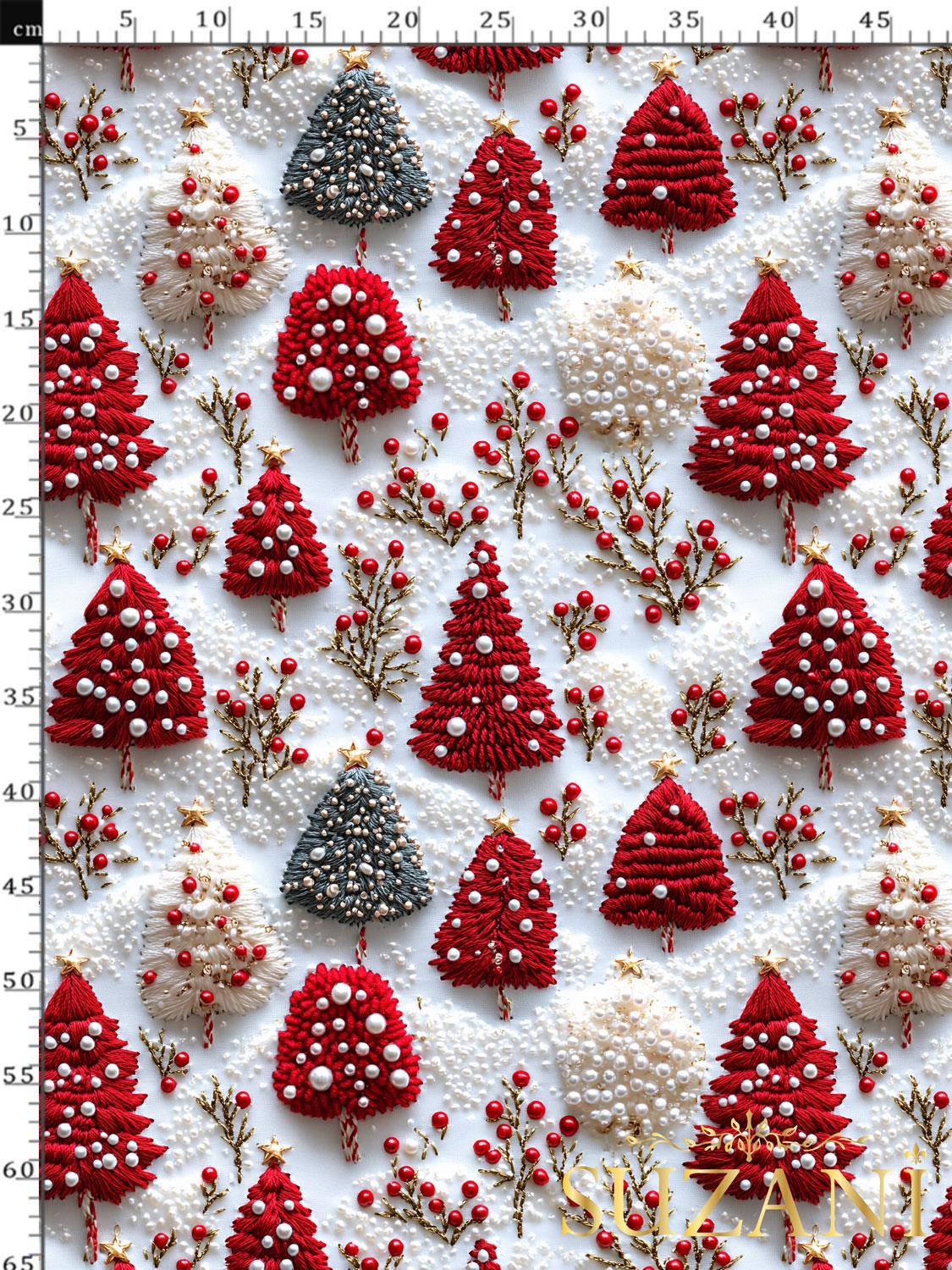 3D Yılbaşı Çam Desenli Dijital Baskılı Kumaş