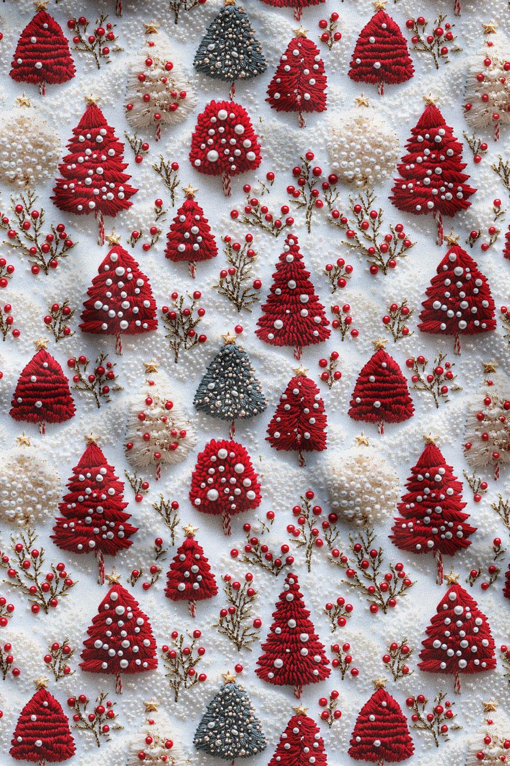 3D Yılbaşı Çam Desenli Dijital Baskılı Kumaş