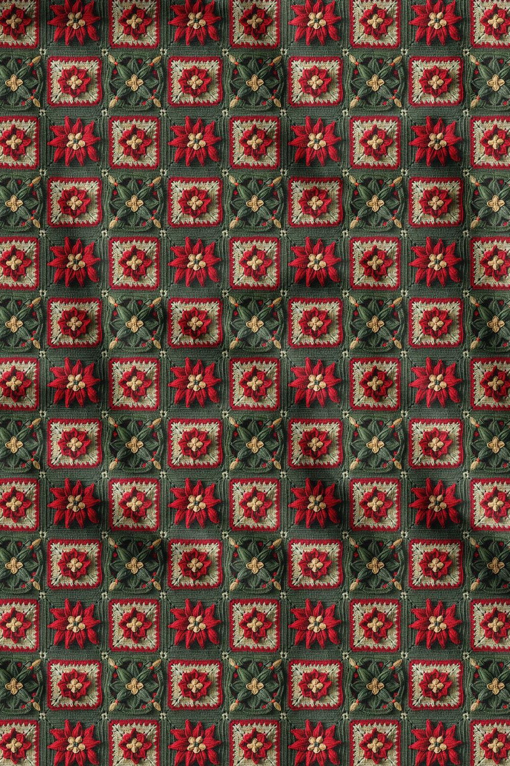 3D Yılbaşı Çiçeği Nakış Desenli Dijital Baskılı Kumaş