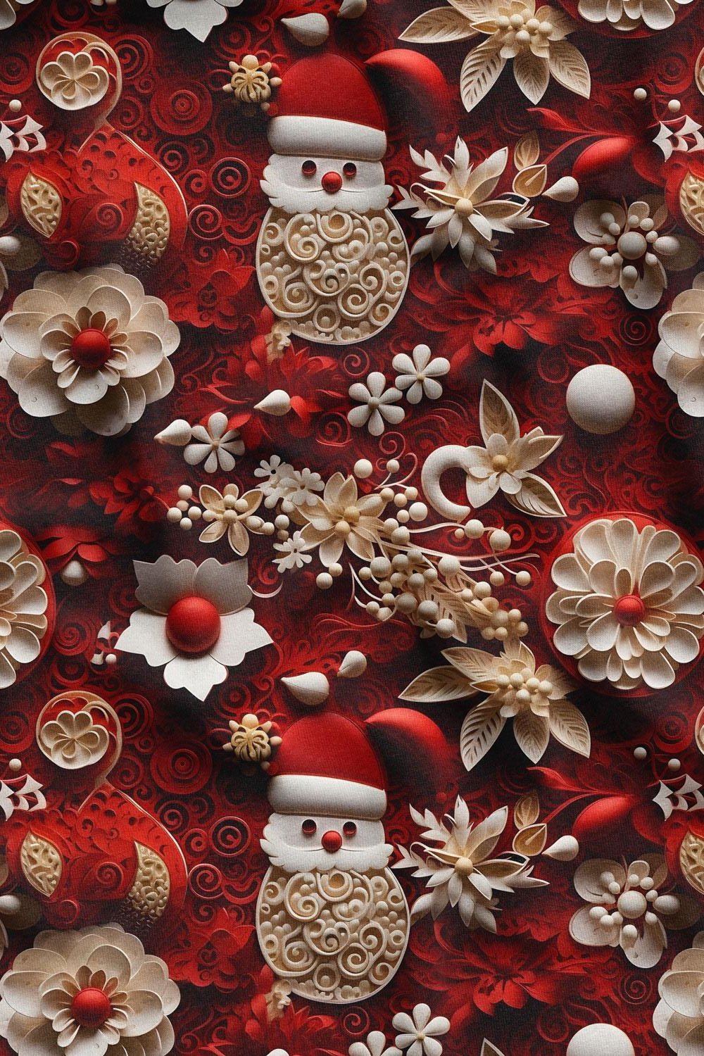 3D Yılbaşı Çiçek Desenli Dijital Baskılı Kumaş