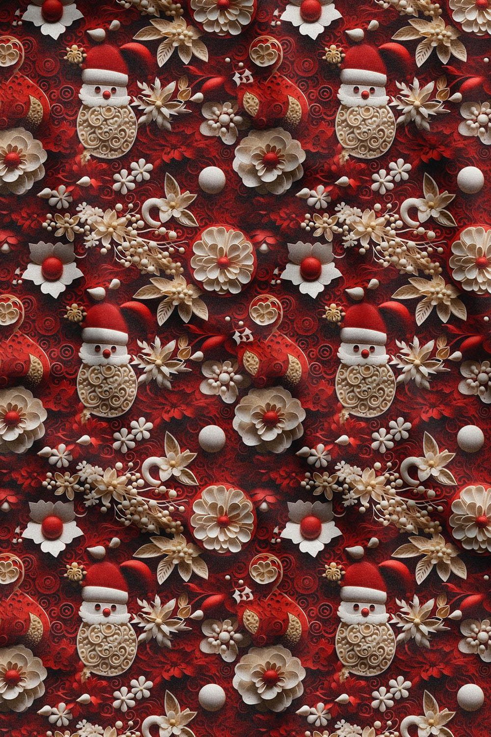 3D Yılbaşı Çiçek Desenli Dijital Baskılı Kumaş