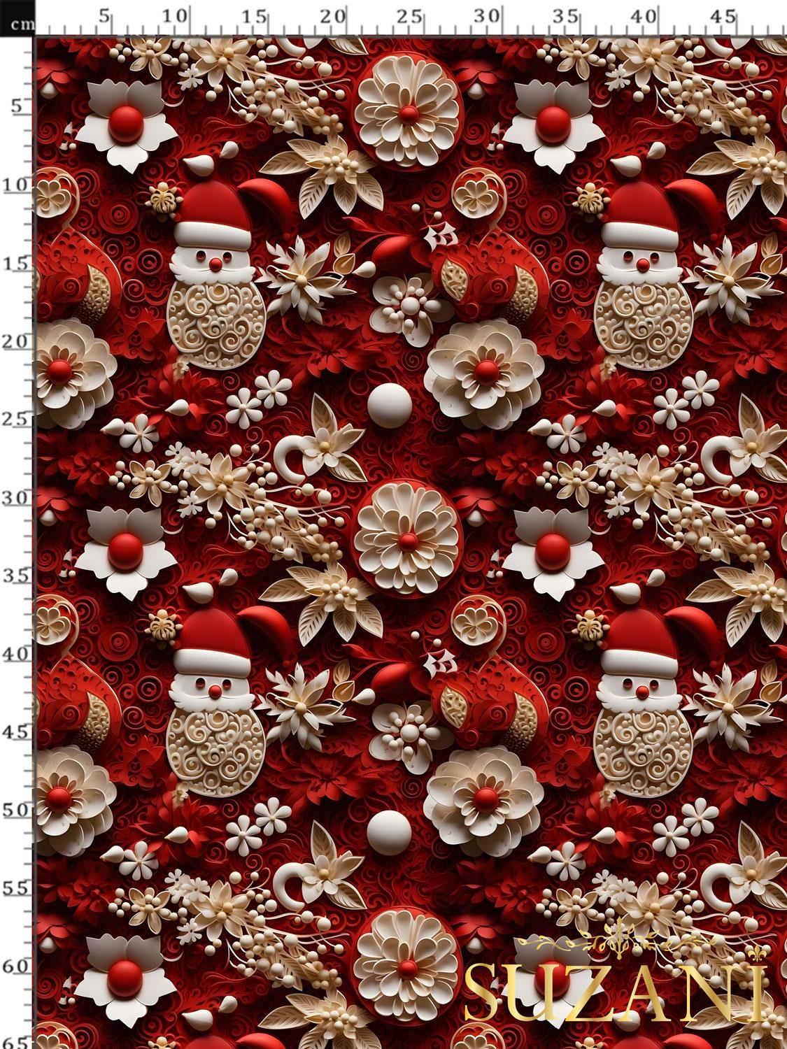 3D Yılbaşı Çiçek Desenli Dijital Baskılı Kumaş