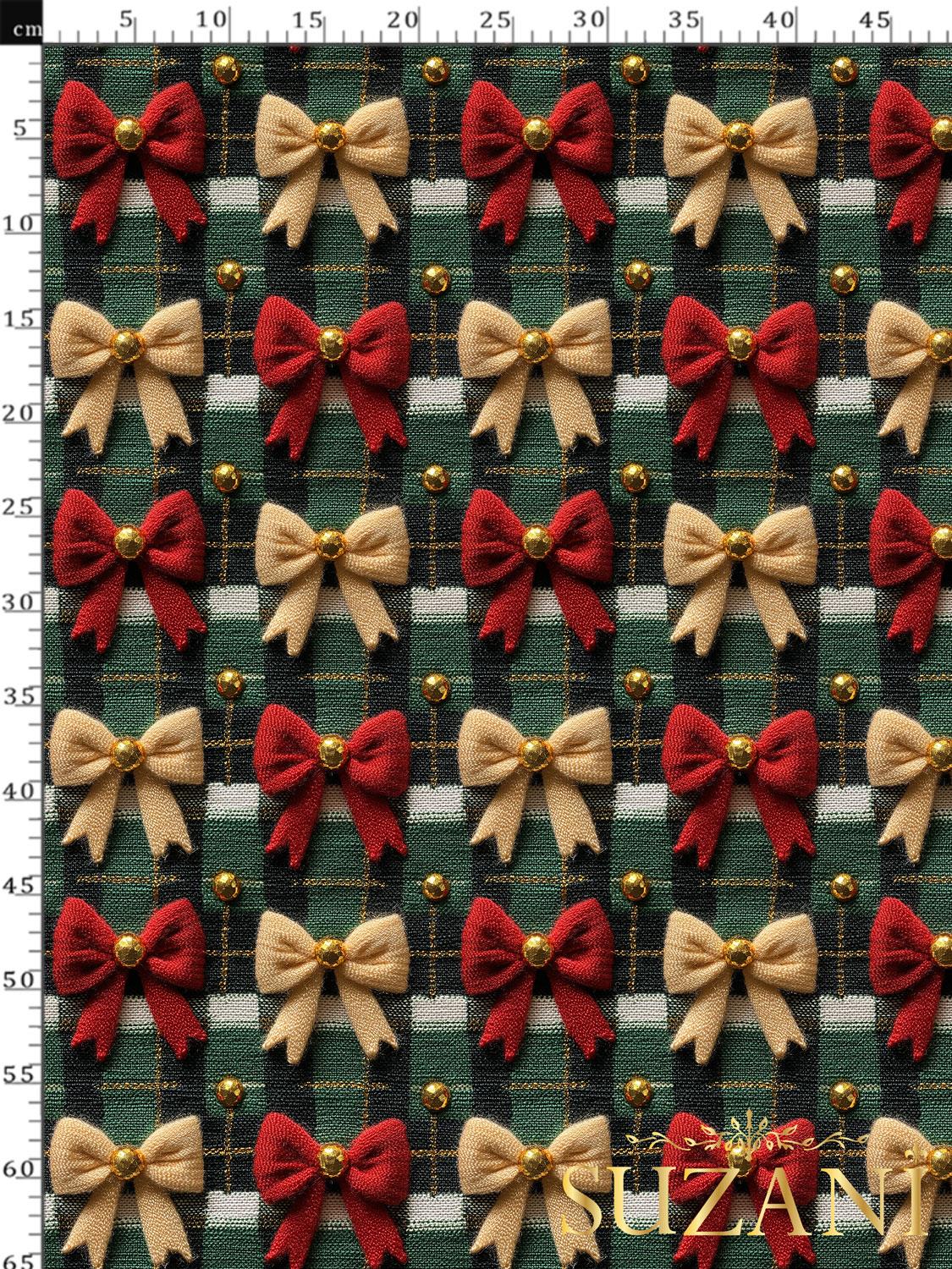 3D Yılbaşı Fiyonk Desenli Dijital Baskılı Kumaş