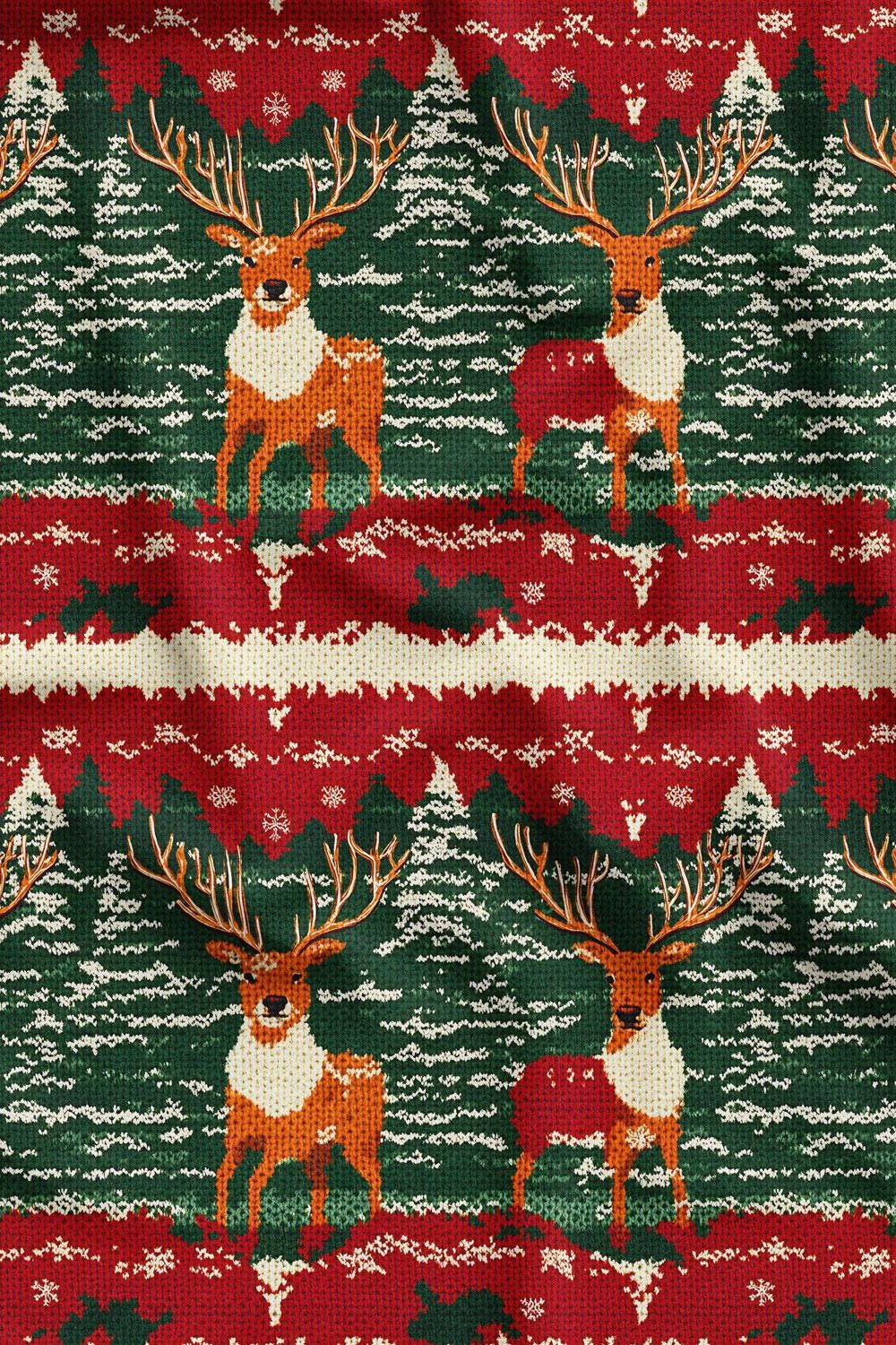 3D Yılbaşı Geyik Desenli Dijital Baskılı Kumaş